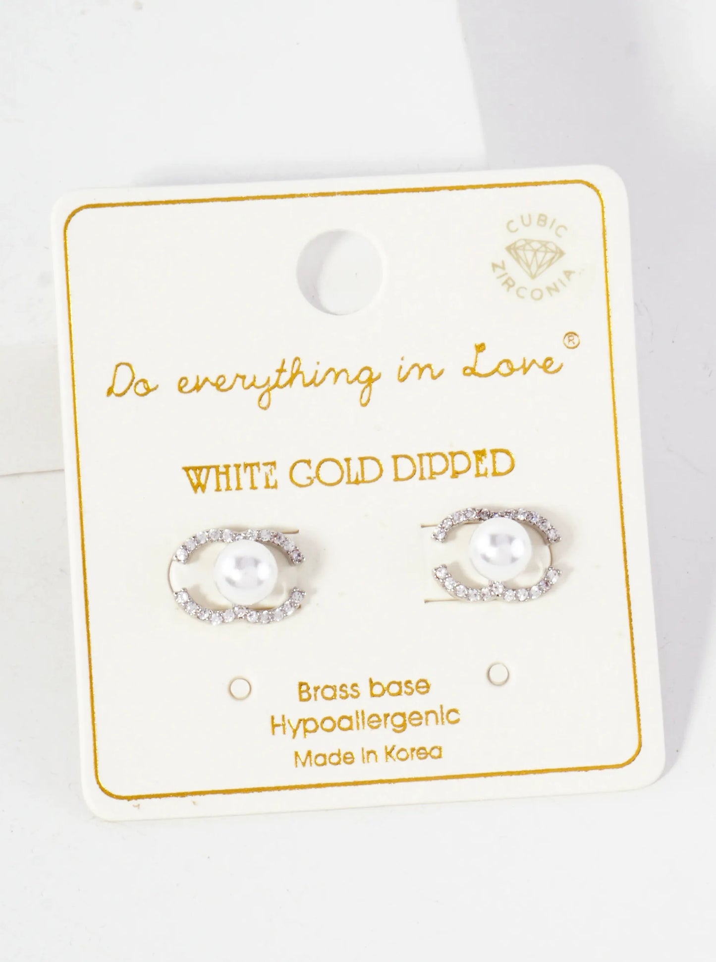 Overlapping C-Shaped Pave-Set CZ 14K-Gold-Dipped Stud Earrings