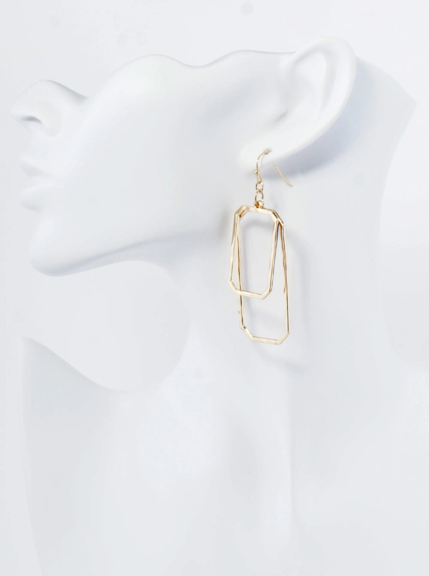Overlapping Hammered Metal Long Octagon Dangle Drop Earrings