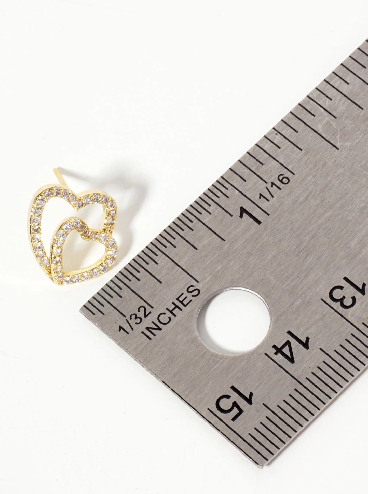 Overlapping Hearts Pave-Set Cubic-Zirconia 18K-Gold-Dipped Stud Earrings