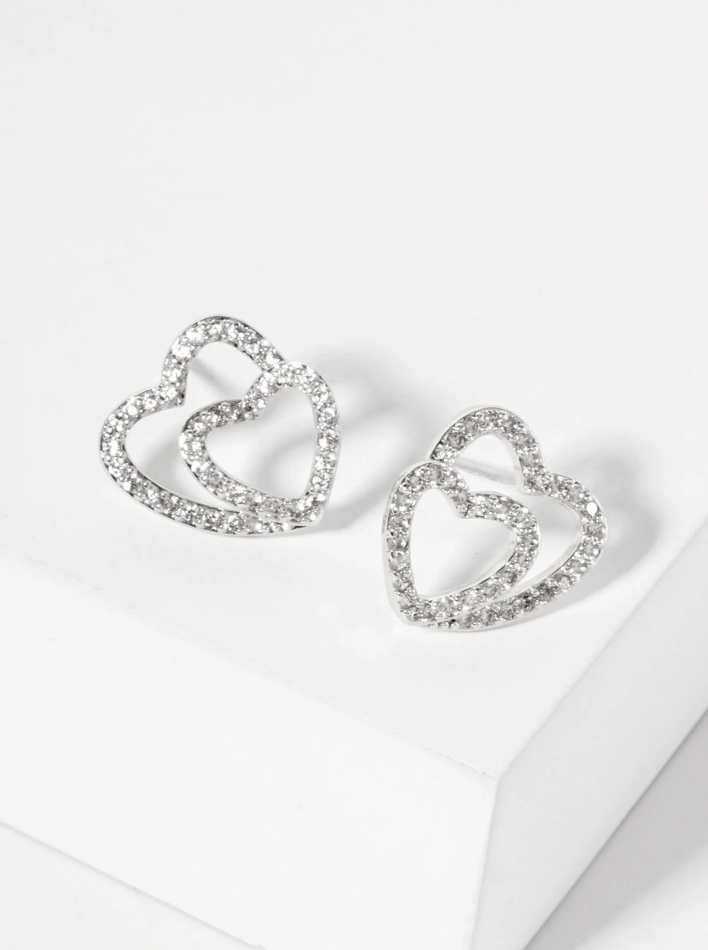 Overlapping Hearts Pave-Set Cubic-Zirconia 18K-Gold-Dipped Stud Earrings