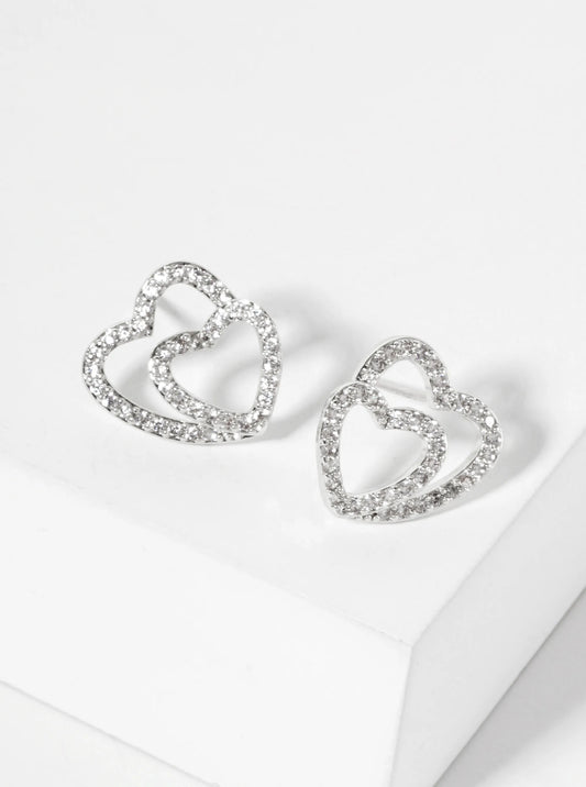 Overlapping Hearts Pave-Set Cubic-Zirconia 18K-Gold-Dipped Stud Earrings