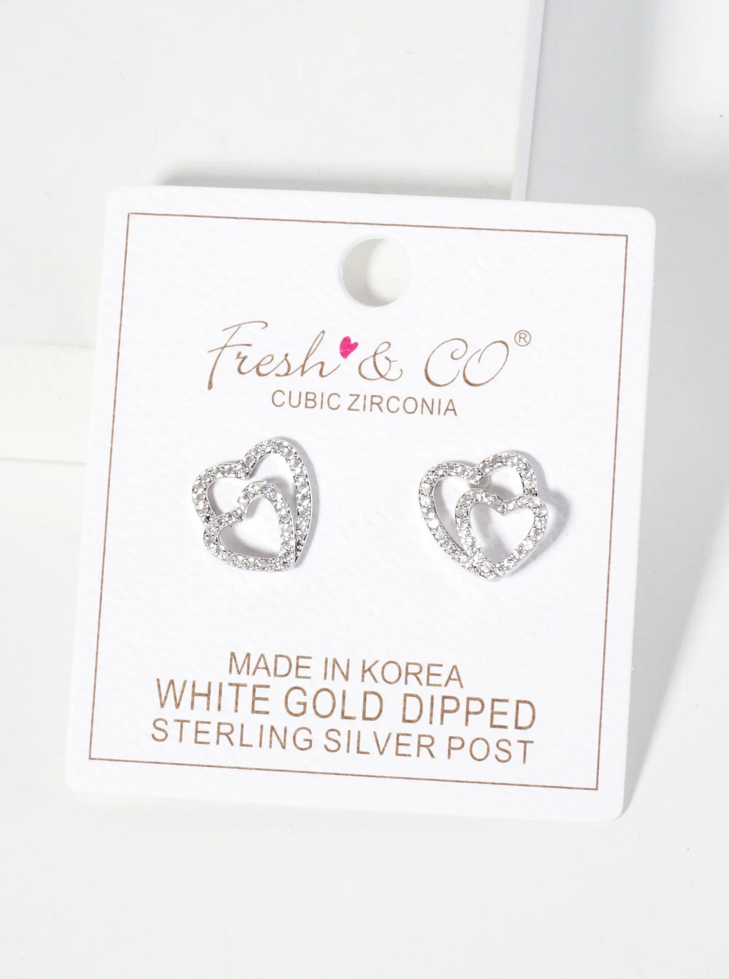 Overlapping Hearts Pave-Set Cubic-Zirconia 18K-Gold-Dipped Stud Earrings