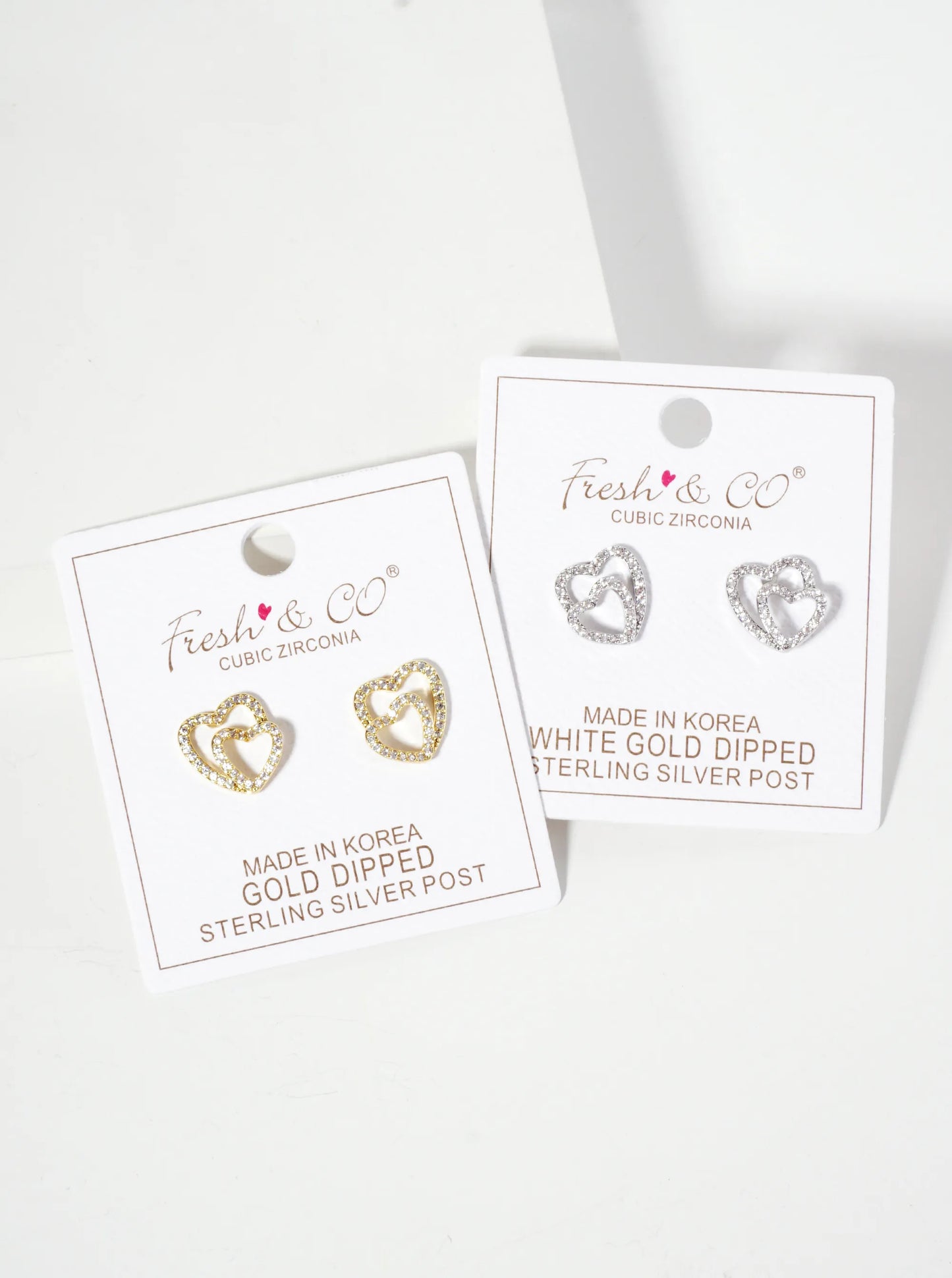 Overlapping Hearts Pave-Set Cubic-Zirconia 18K-Gold-Dipped Stud Earrings