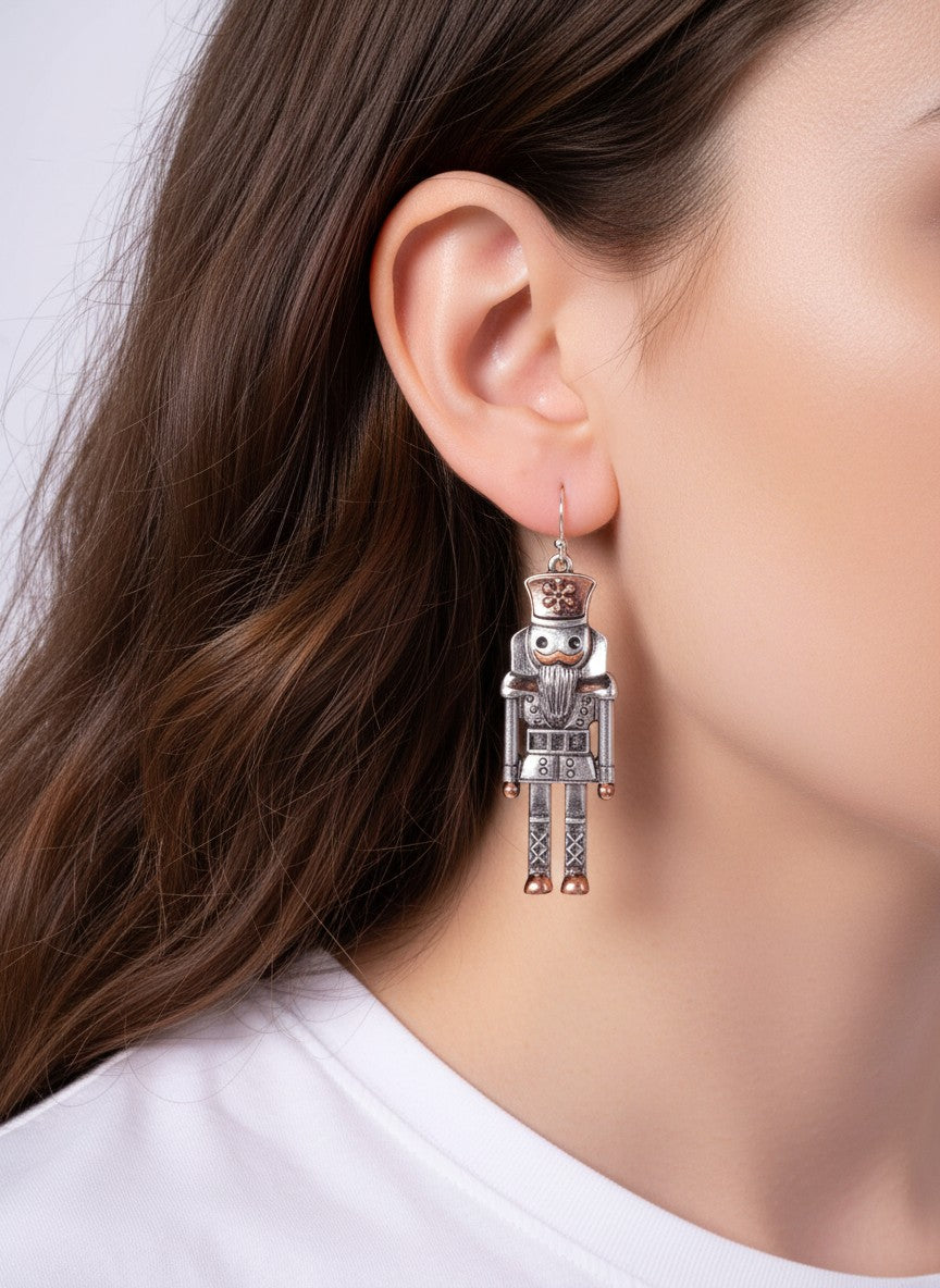 Oxidized Nutcracker Whimsical Drop Earrings