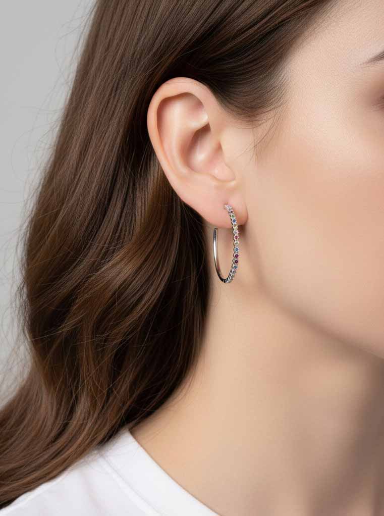 18K Gold-Dipped 40mm Hoop Earrings With CZ