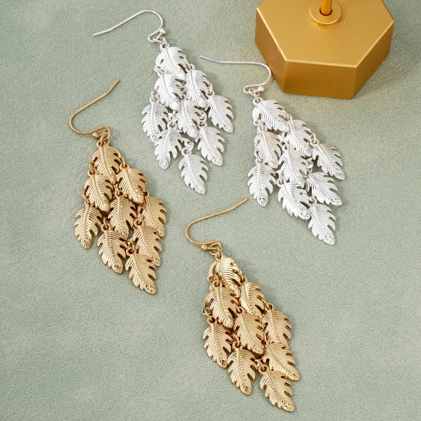 Palm Leaves Cluster Diamond Shape Dangle Earrings