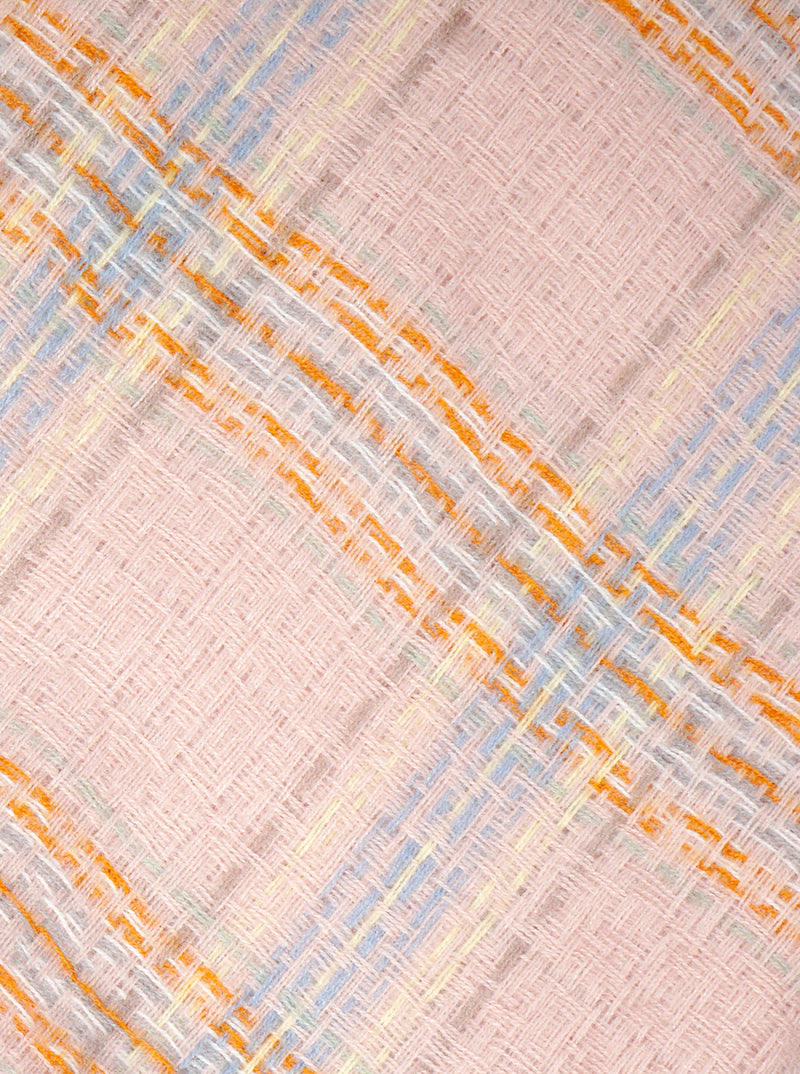 Pastel Tone Plaid Check Oblong Scarf With Fringe