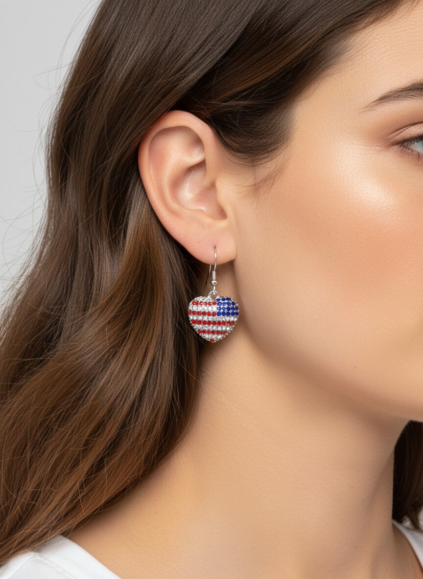 Patriotic Heart Faceted Dangle Earrings