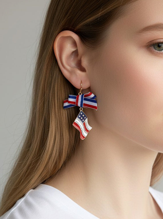 Patriotic Ribbon Flag Drop Dangle Earrings