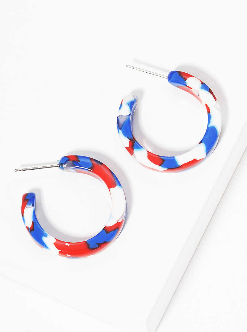 Patriotic-Theme 20mm Acetate Open Hoop Earrings