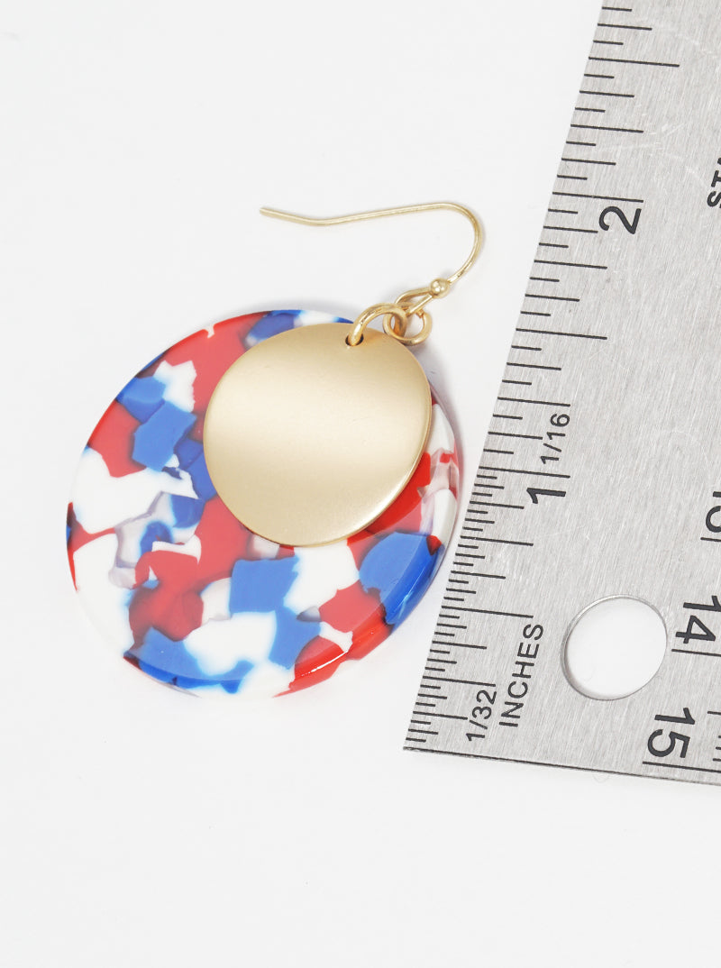 Patriotic-Theme Double Circle Acetate Dangle Earrings