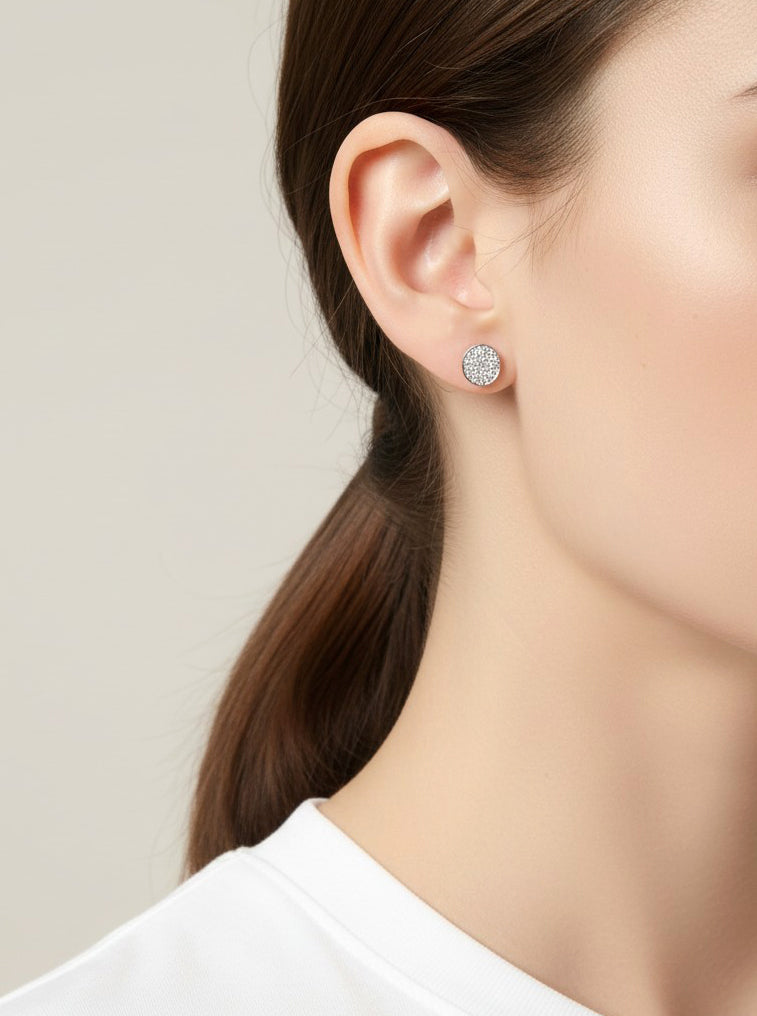 Pavé Rhinestone Round Stud Earrings