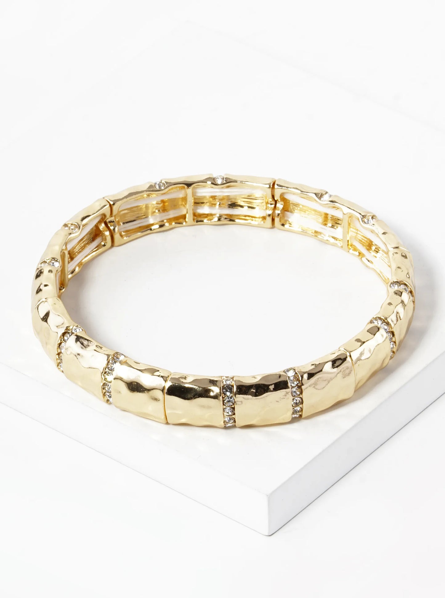 Pave Crystal Hammered Metal Stretch Bracelet