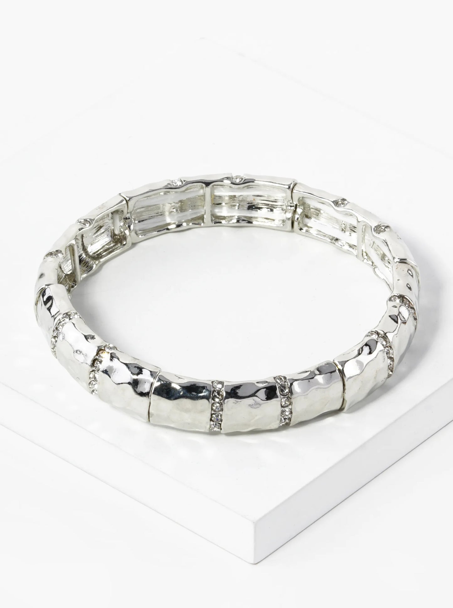 Pave Crystal Hammered Metal Stretch Bracelet