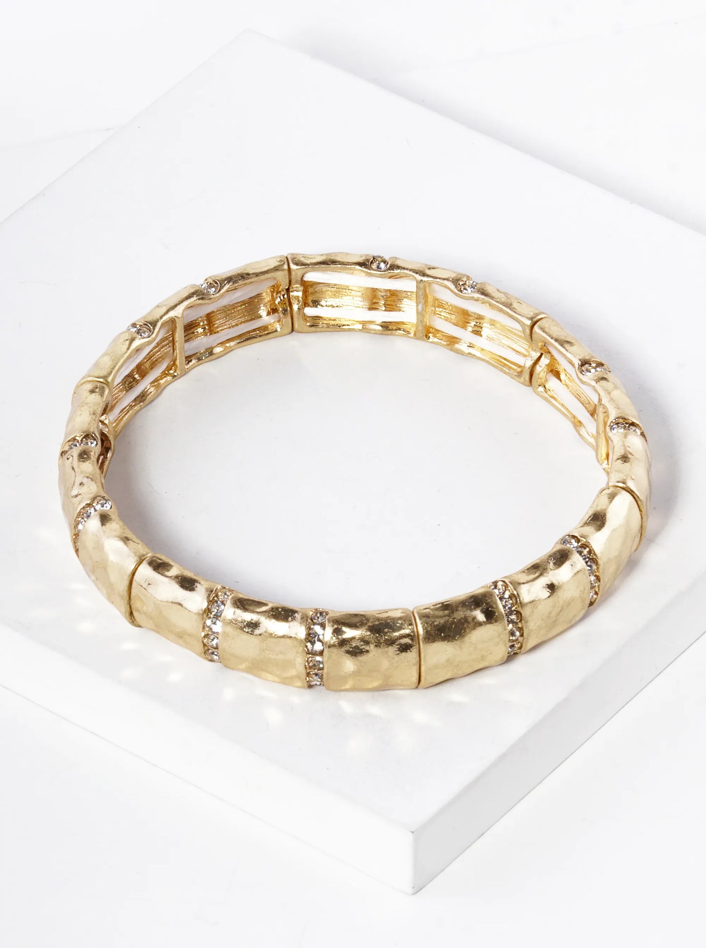 Pave Crystal Hammered Metal Stretch Bracelet