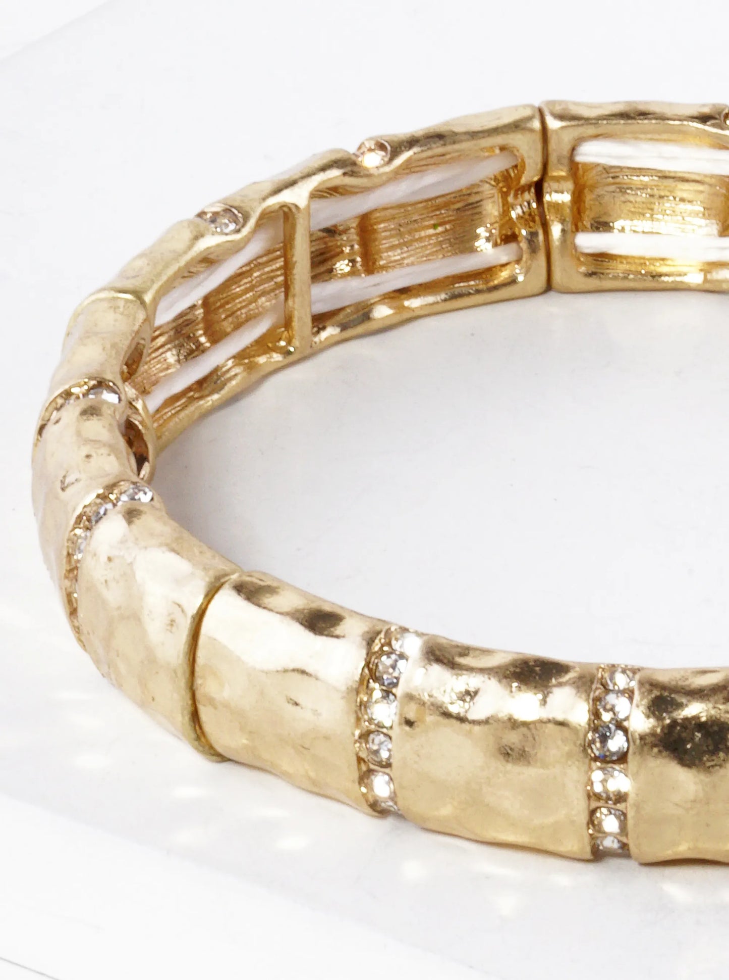 Pave Crystal Hammered Metal Stretch Bracelet