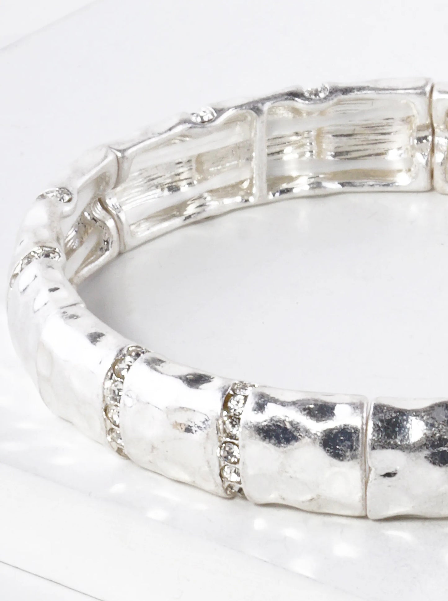 Pave Crystal Hammered Metal Stretch Bracelet