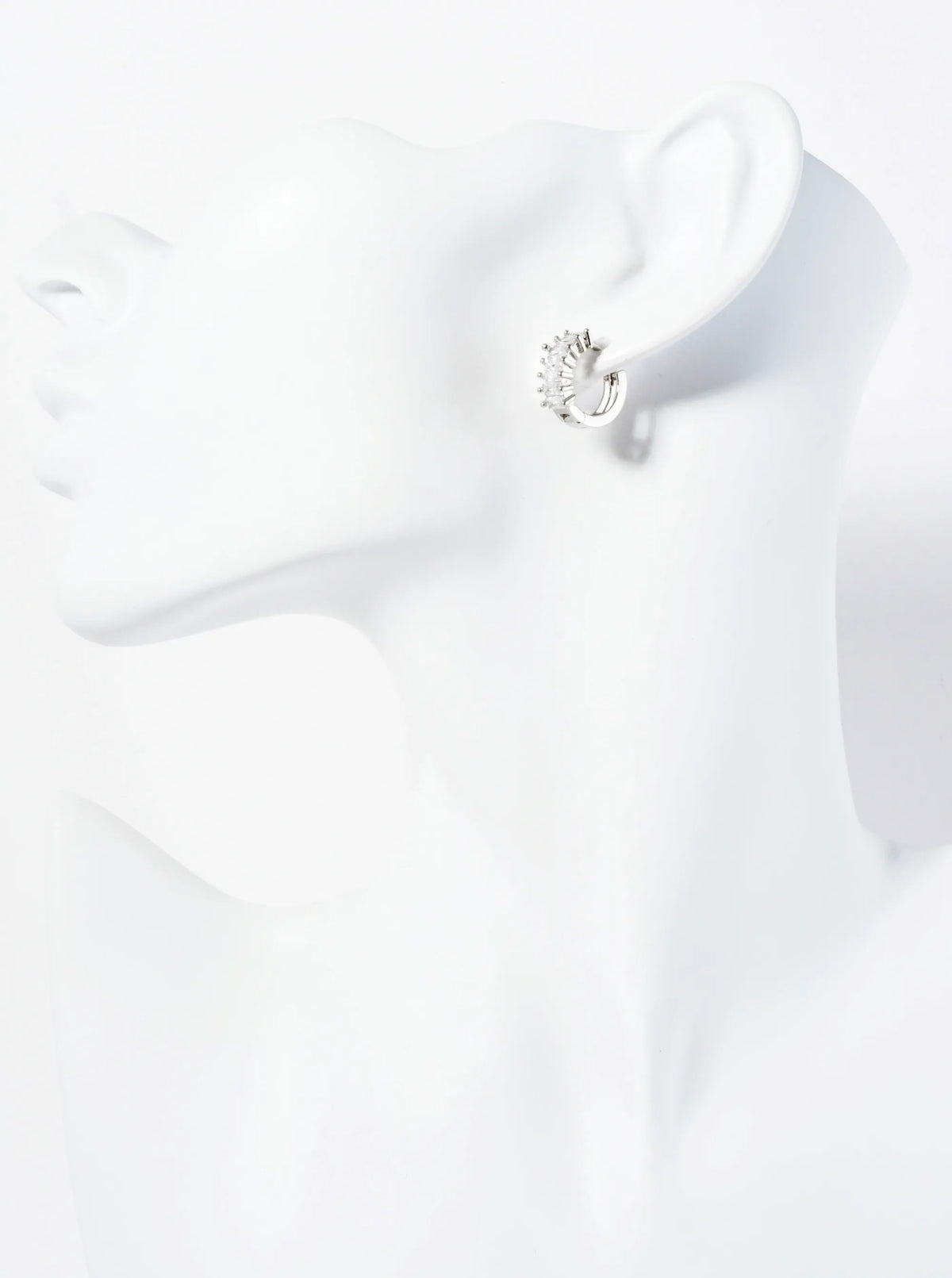 Pave-Set Baguette Cubic-Zirconia 14K-Gold-Dipped 15mm Huggie Hoop Earrings