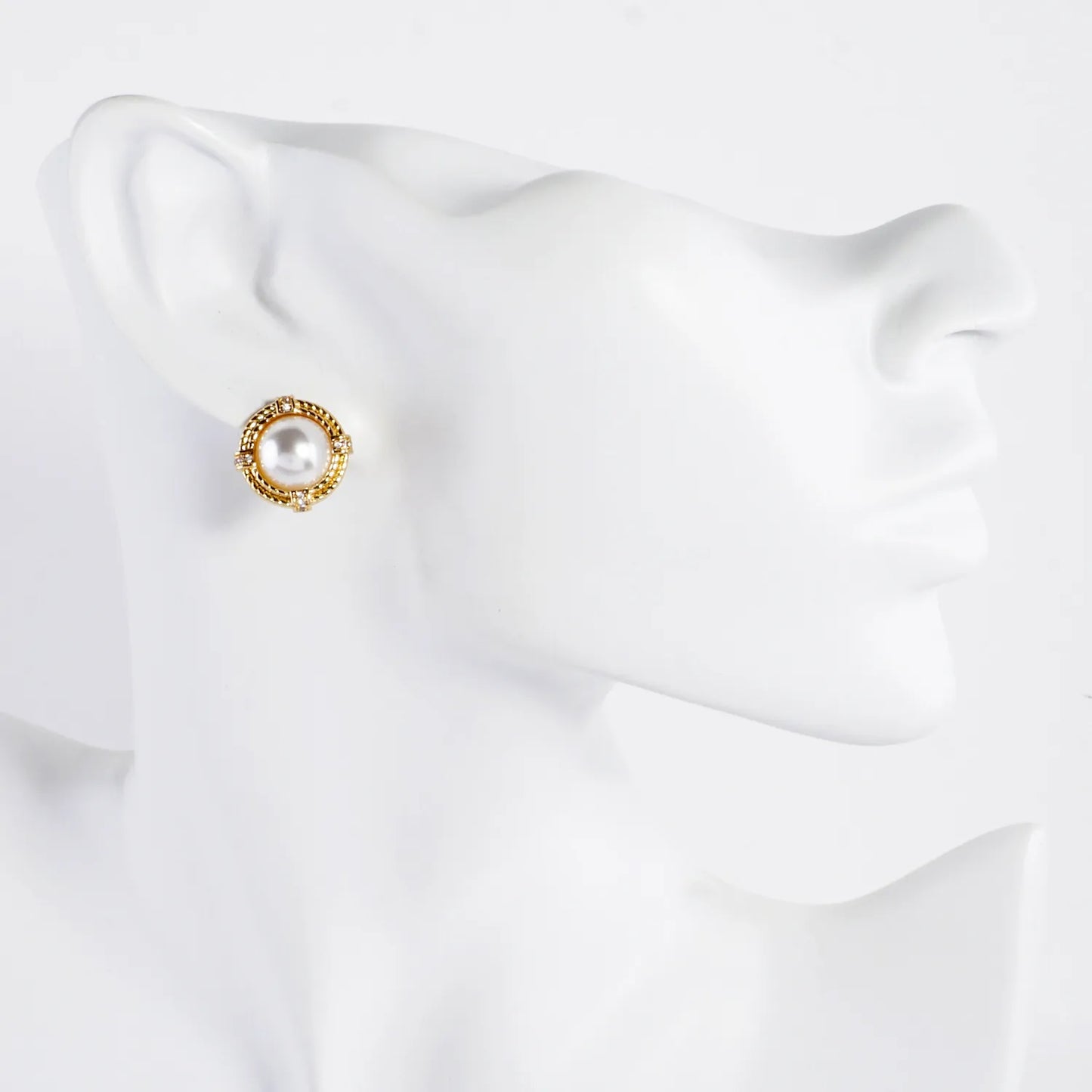 Pave-Set CZ 10mm Pearl 14K-Gold-Dipped Button Stud Earrings
