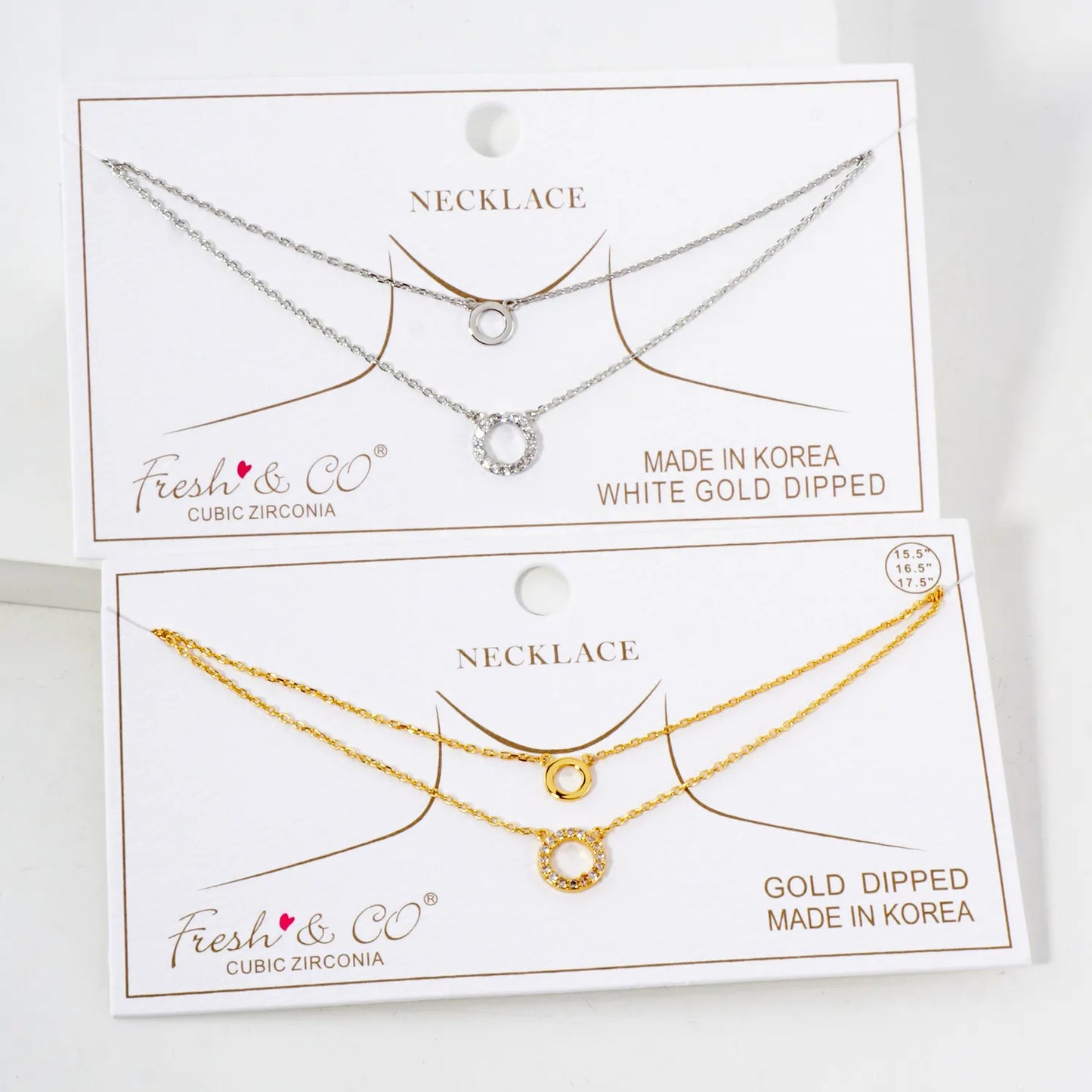 Pave-Set CZ Double Circle Pendant 18K-Gold-Dipped Layered Necklace