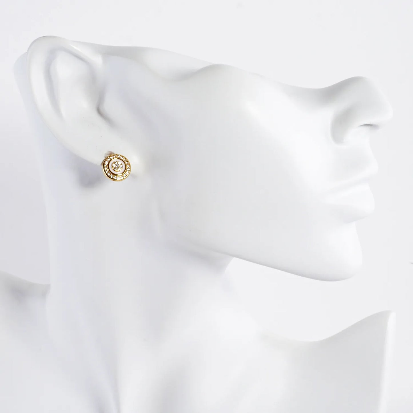 Pave-Set CZ Enamel 10mm 14K-Gold-Dipped Button Brass Stud Earrings