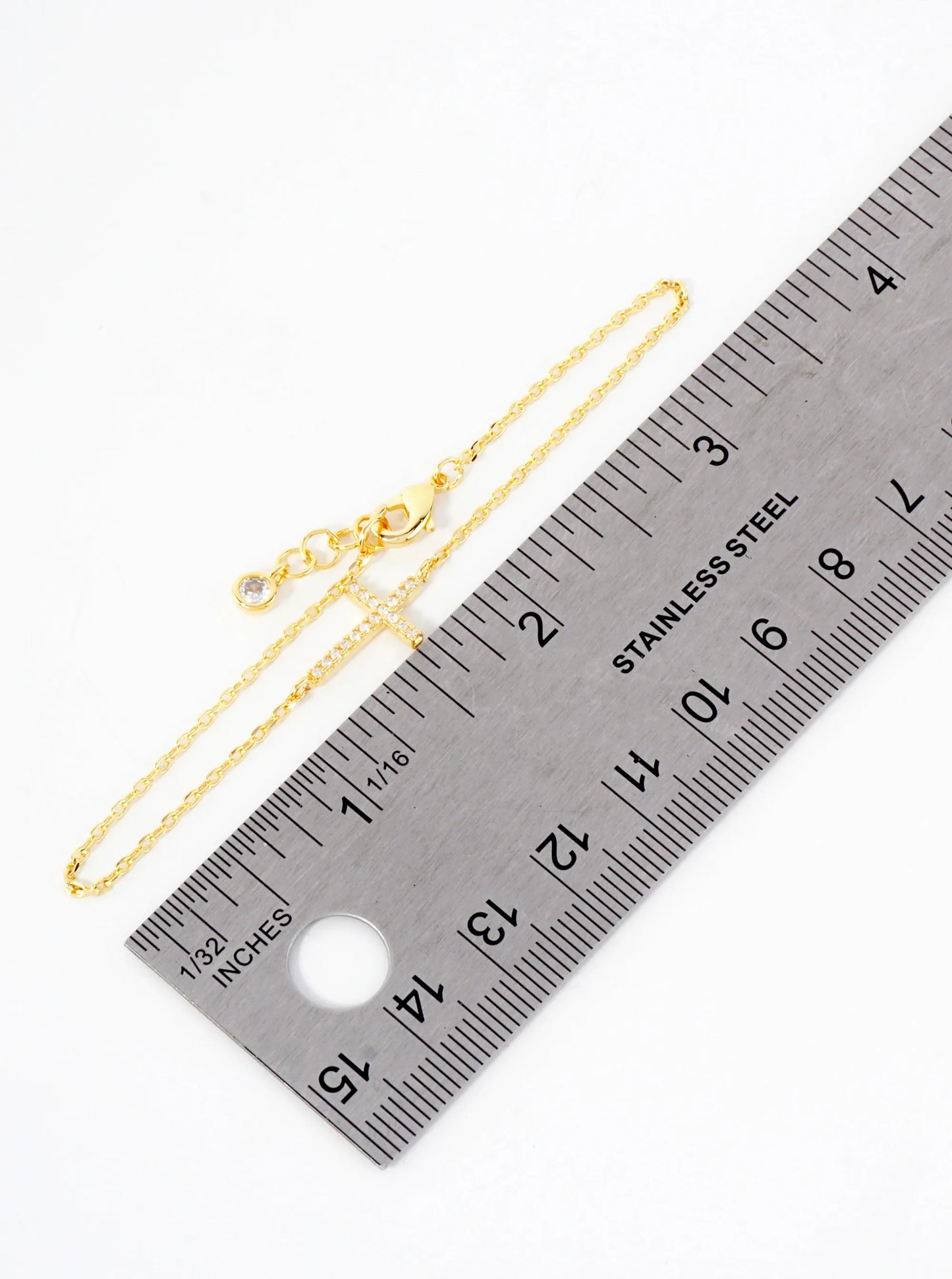 Pave-Set CZ Sideways Cross Accents 18K-Gold-Dipped Chain Bracelet