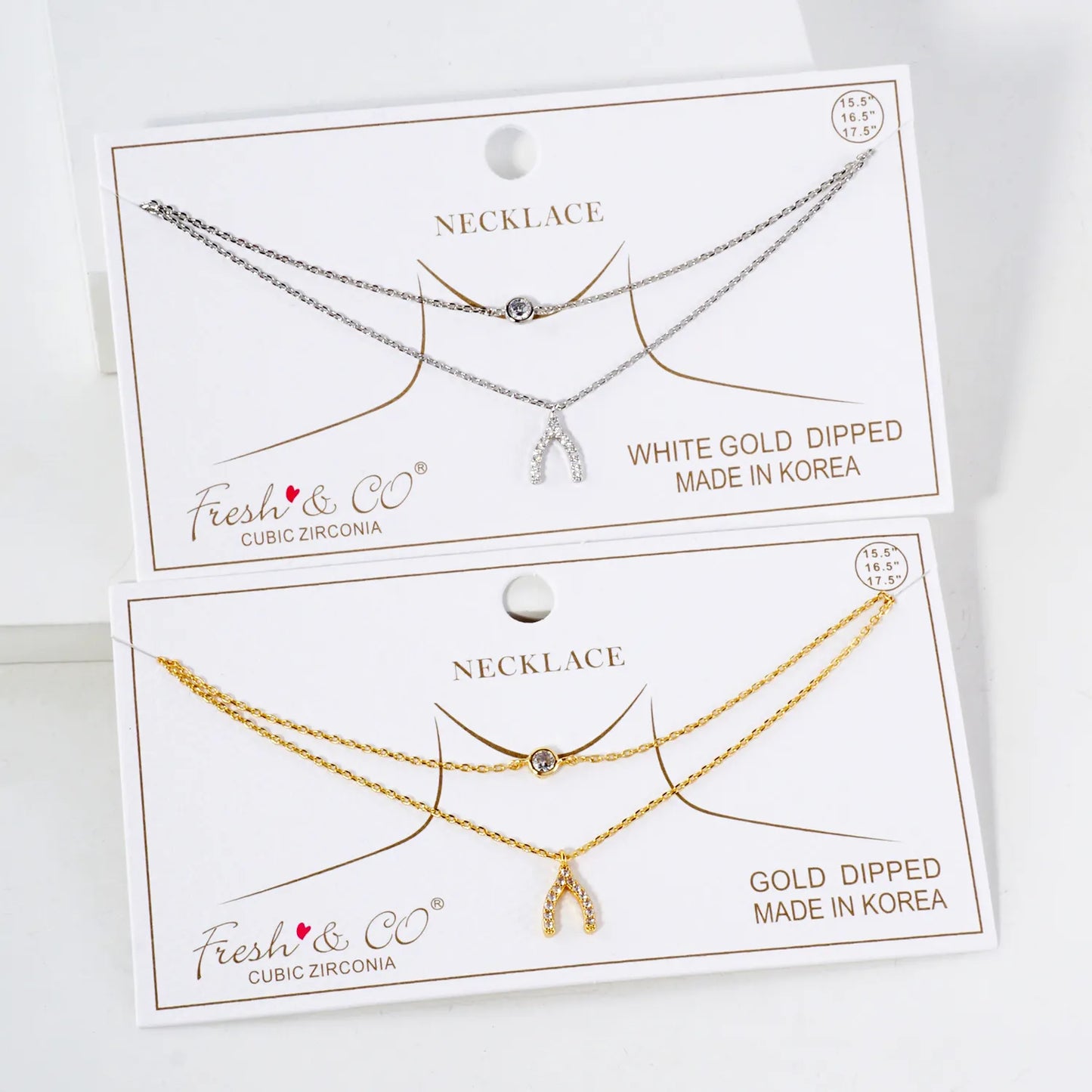 Pave-Set CZ Wishbone Pendant 18K-Gold-Dipped Layered Necklace