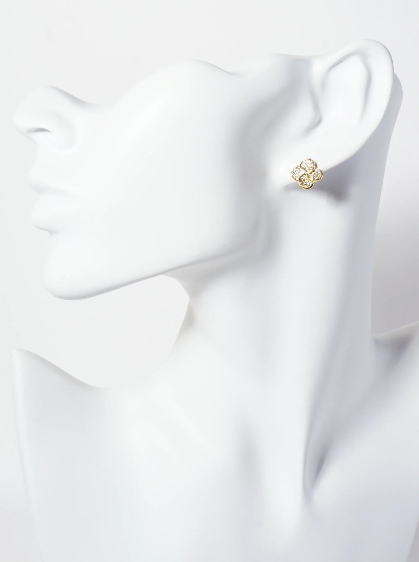 Pave-Set Cubic-Zirconia 10mm Quatrefoil 18K-Gold-Dipped Stud Earrings