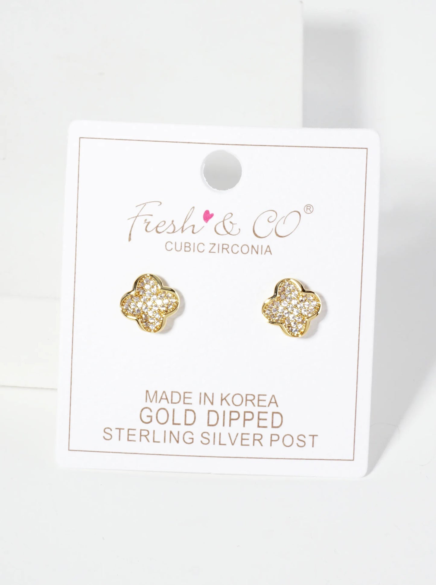 Pave-Set Cubic-Zirconia 10mm Quatrefoil 18K-Gold-Dipped Stud Earrings