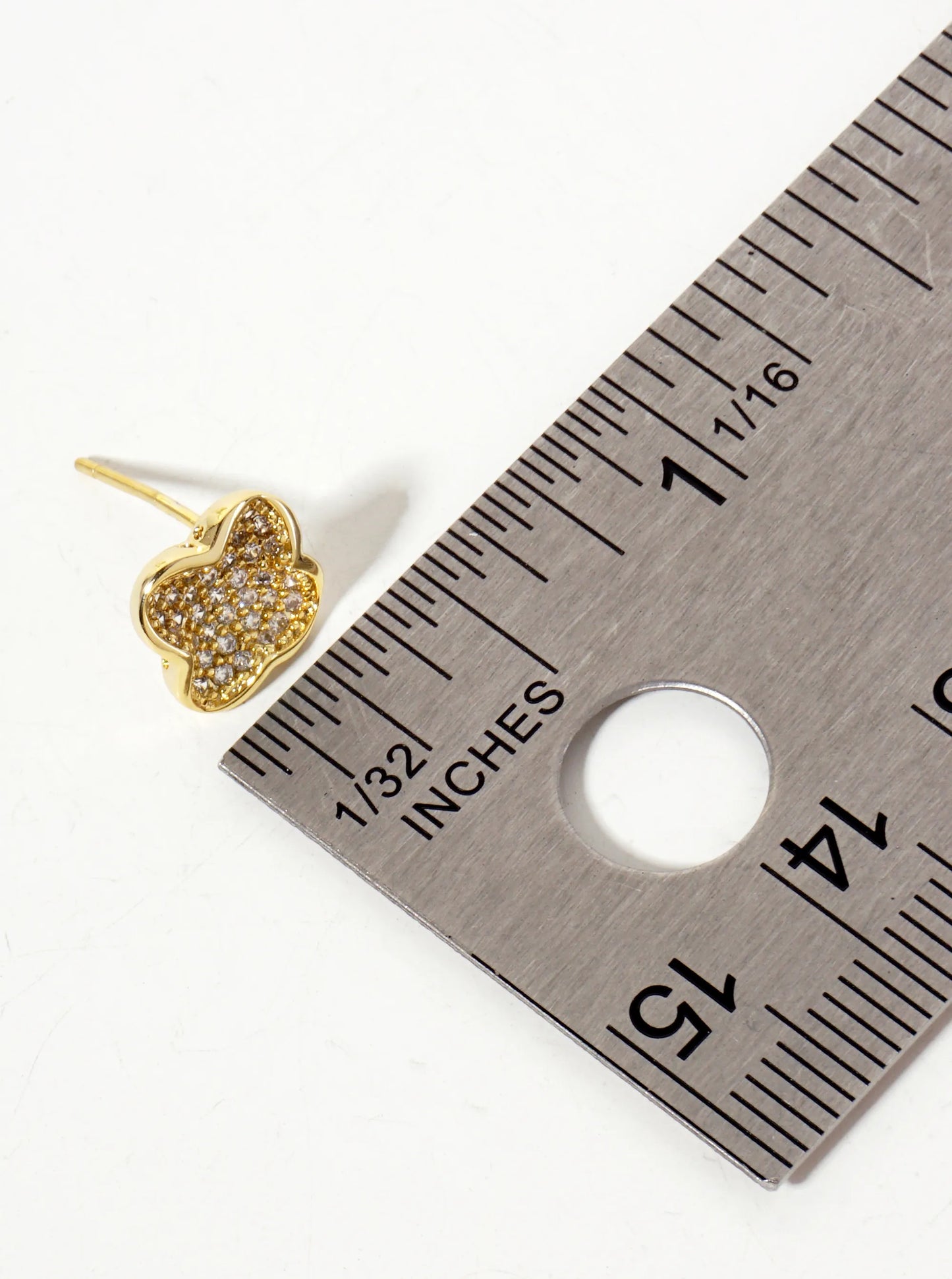 Pave-Set Cubic-Zirconia 10mm Quatrefoil 18K-Gold-Dipped Stud Earrings