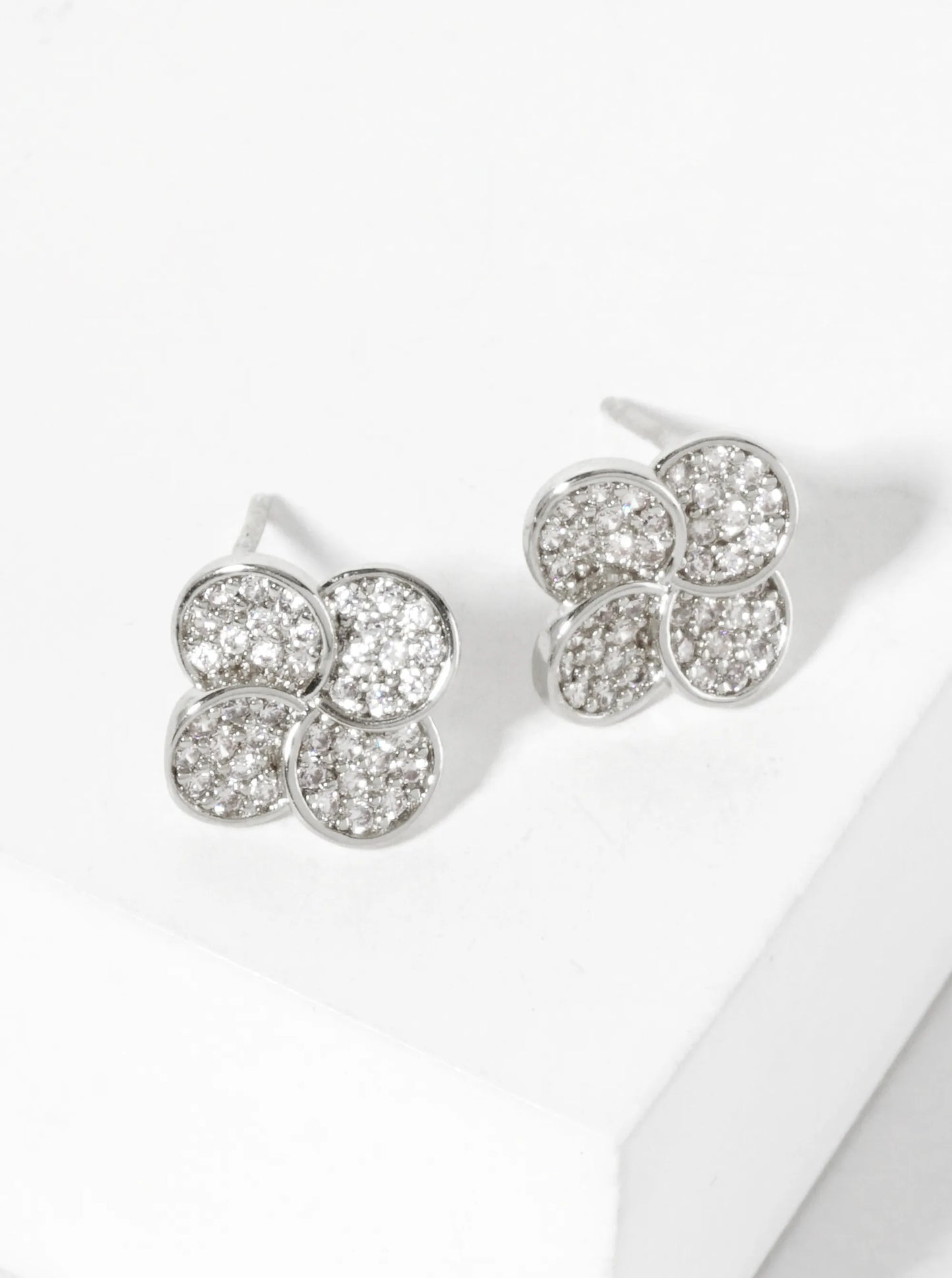 Pave-Set Cubic-Zirconia 10mm Quatrefoil 18K-Gold-Dipped Stud Earrings