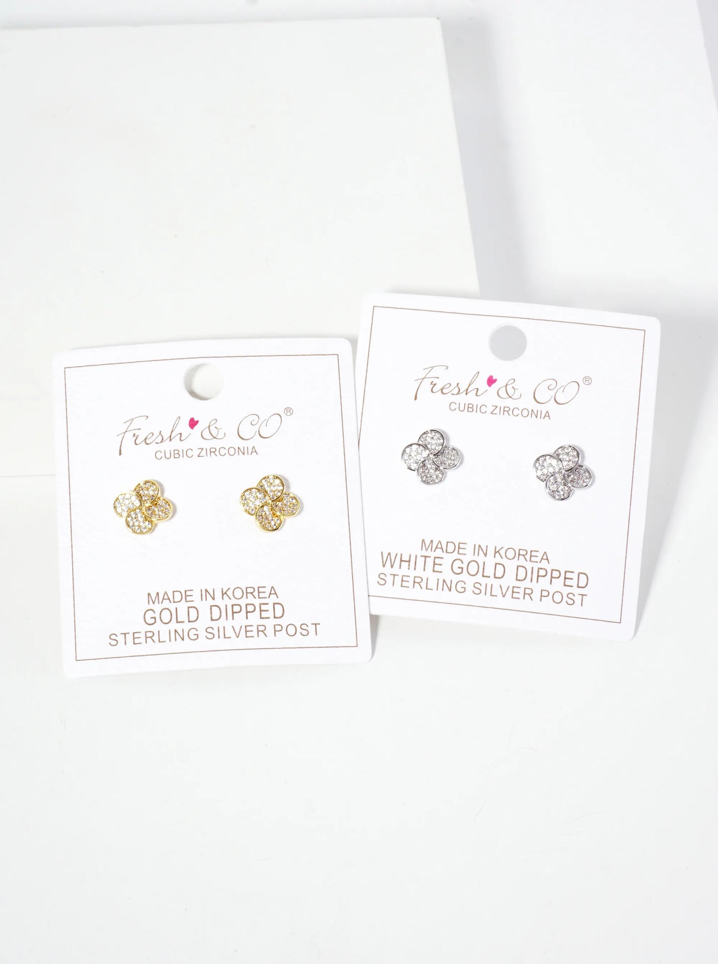 Pave-Set Cubic-Zirconia 10mm Quatrefoil 18K-Gold-Dipped Stud Earrings