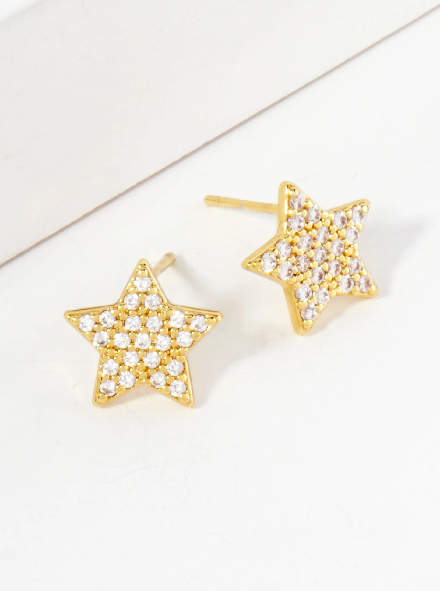 Pave-Set Cubic-Zirconia 10mm Star-Shaped 18K-Gold-Dipped Stud Earrings