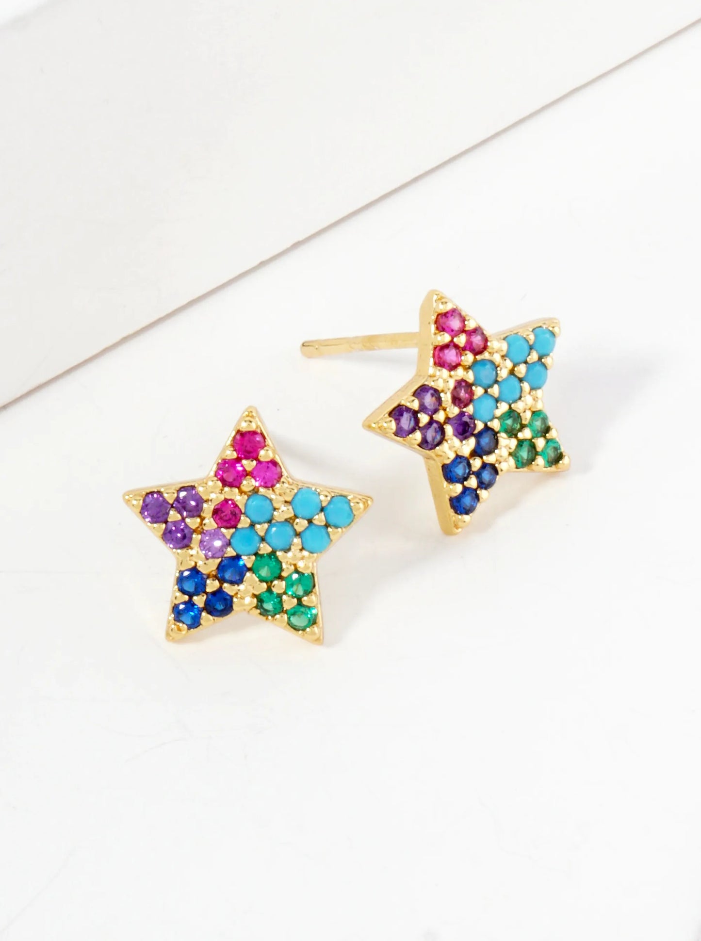 Pave-Set Cubic-Zirconia 10mm Star-Shaped 18K-Gold-Dipped Stud Earrings