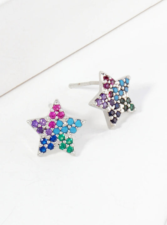 Pave-Set Cubic-Zirconia 10mm Star-Shaped 18K-Gold-Dipped Stud Earrings