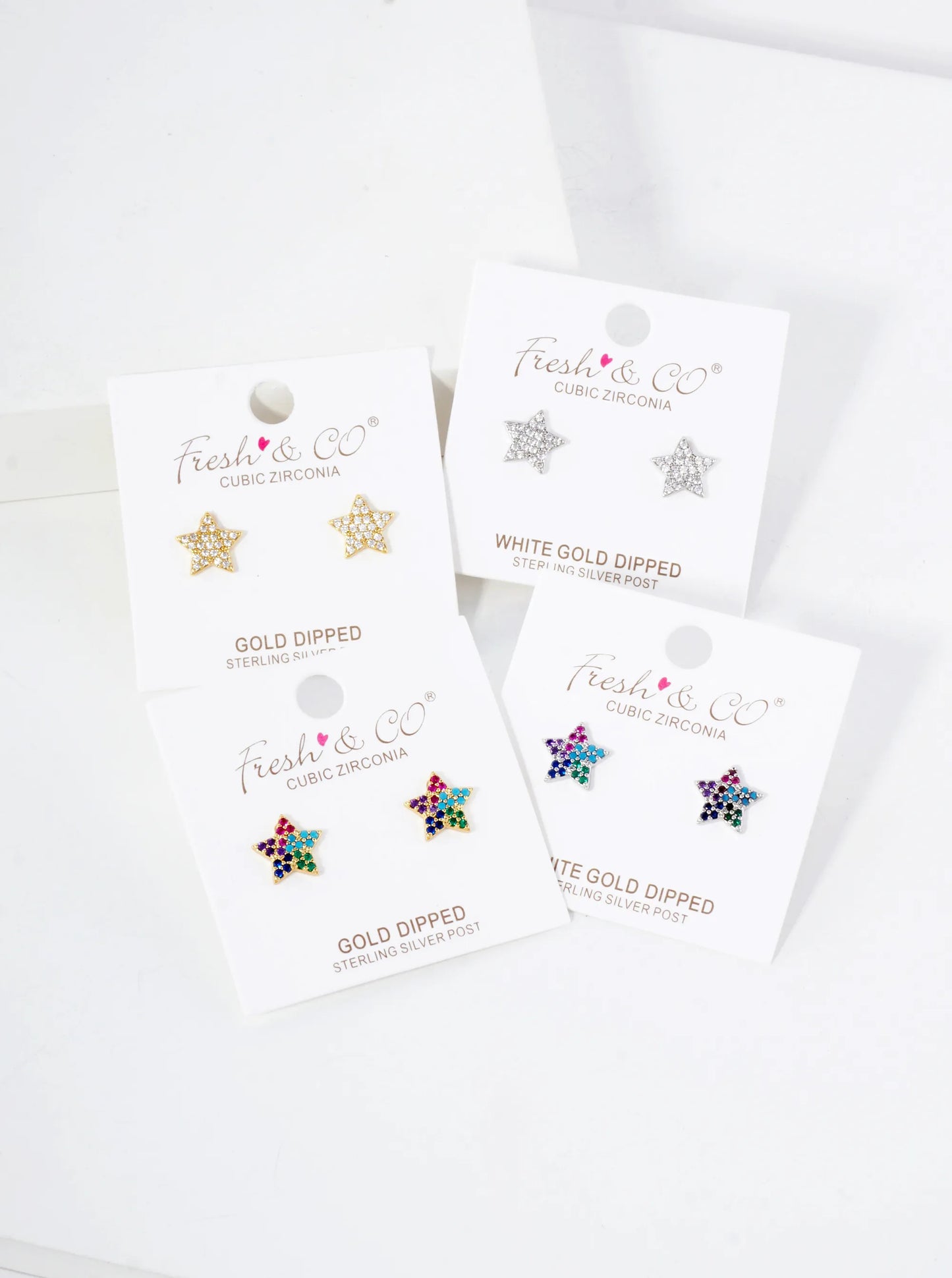 Pave-Set Cubic-Zirconia 10mm Star-Shaped 18K-Gold-Dipped Stud Earrings