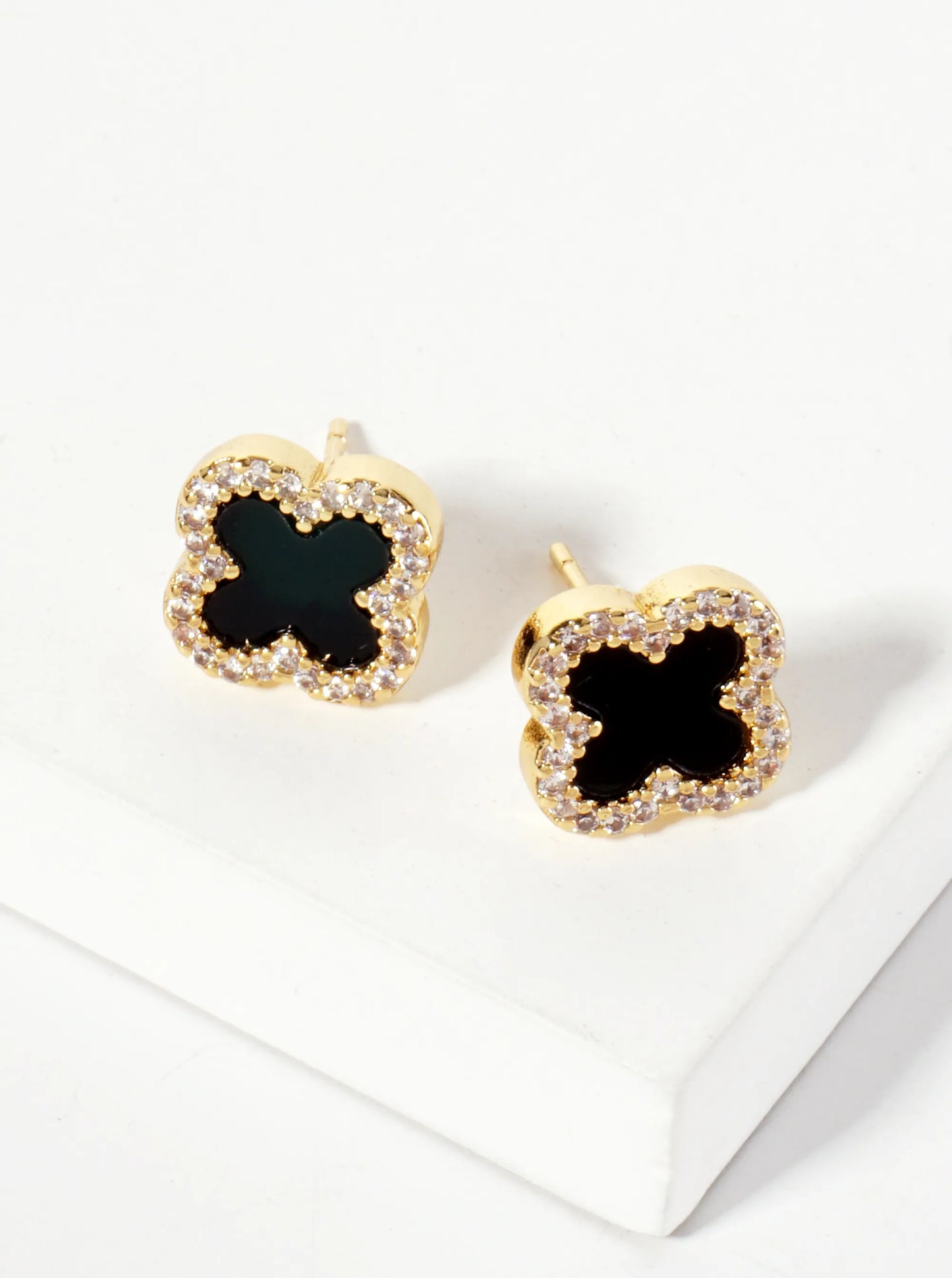 Pave-Set Cubic-Zirconia 11mm 18K-Gold-Dipped Brass Quatrefoil Stud Earrings