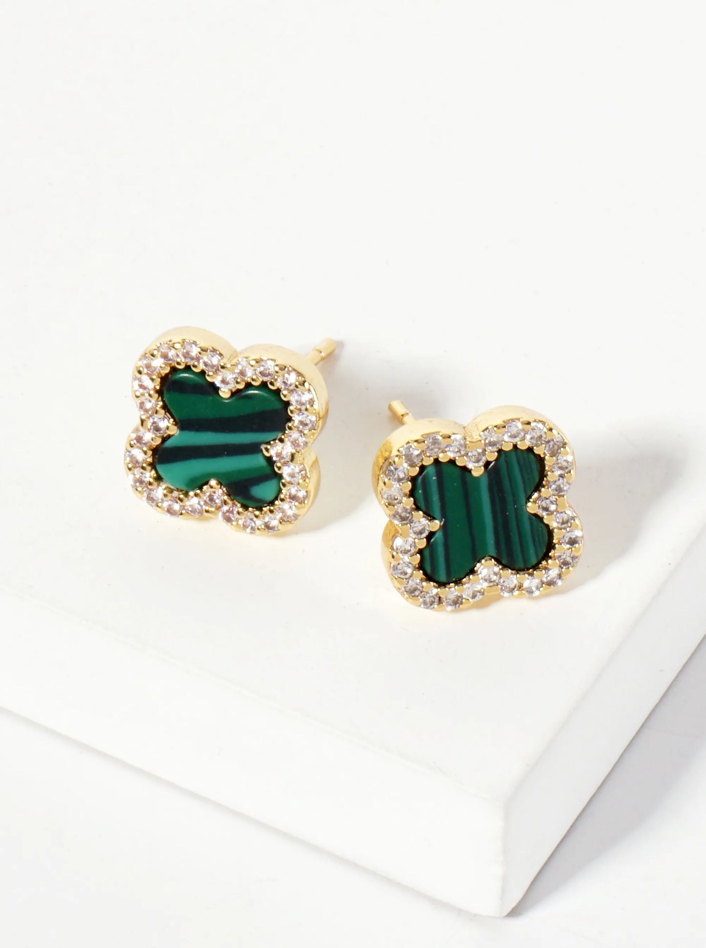 Pave-Set Cubic-Zirconia 11mm 18K-Gold-Dipped Brass Quatrefoil Stud Earrings