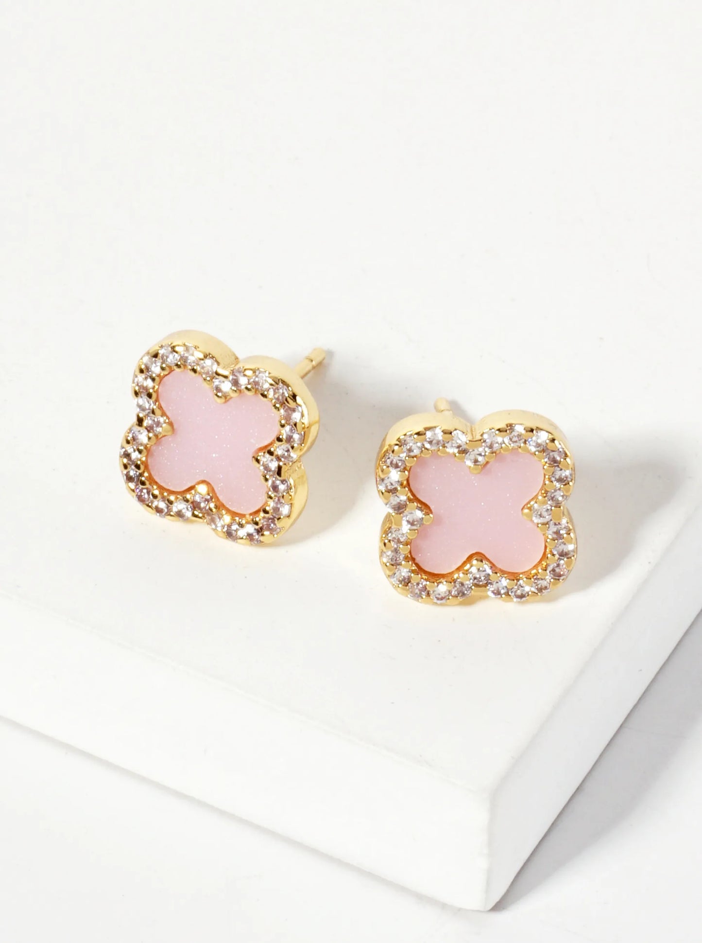 Pave-Set Cubic-Zirconia 11mm 18K-Gold-Dipped Brass Quatrefoil Stud Earrings