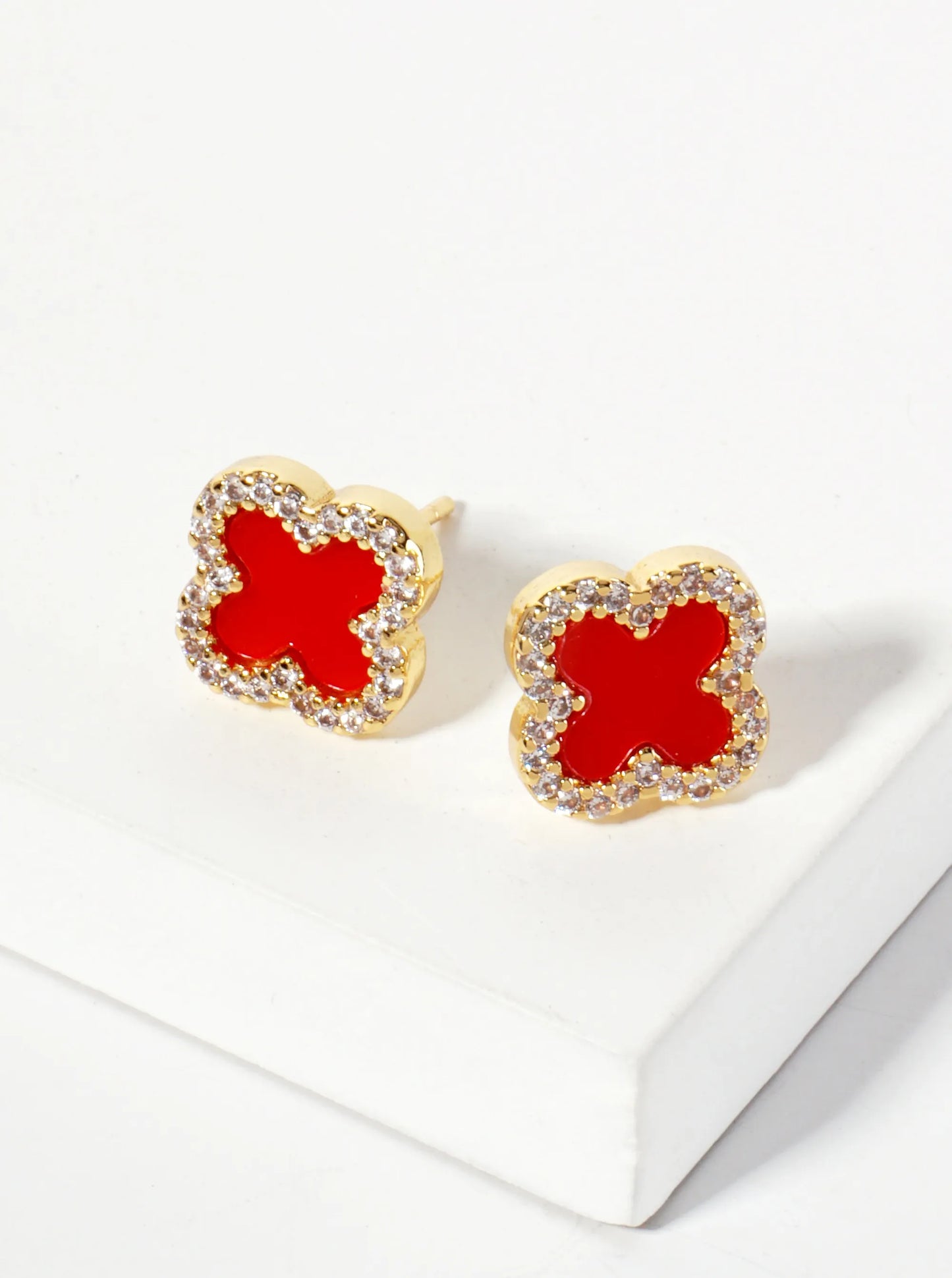 Pave-Set Cubic-Zirconia 11mm 18K-Gold-Dipped Brass Quatrefoil Stud Earrings