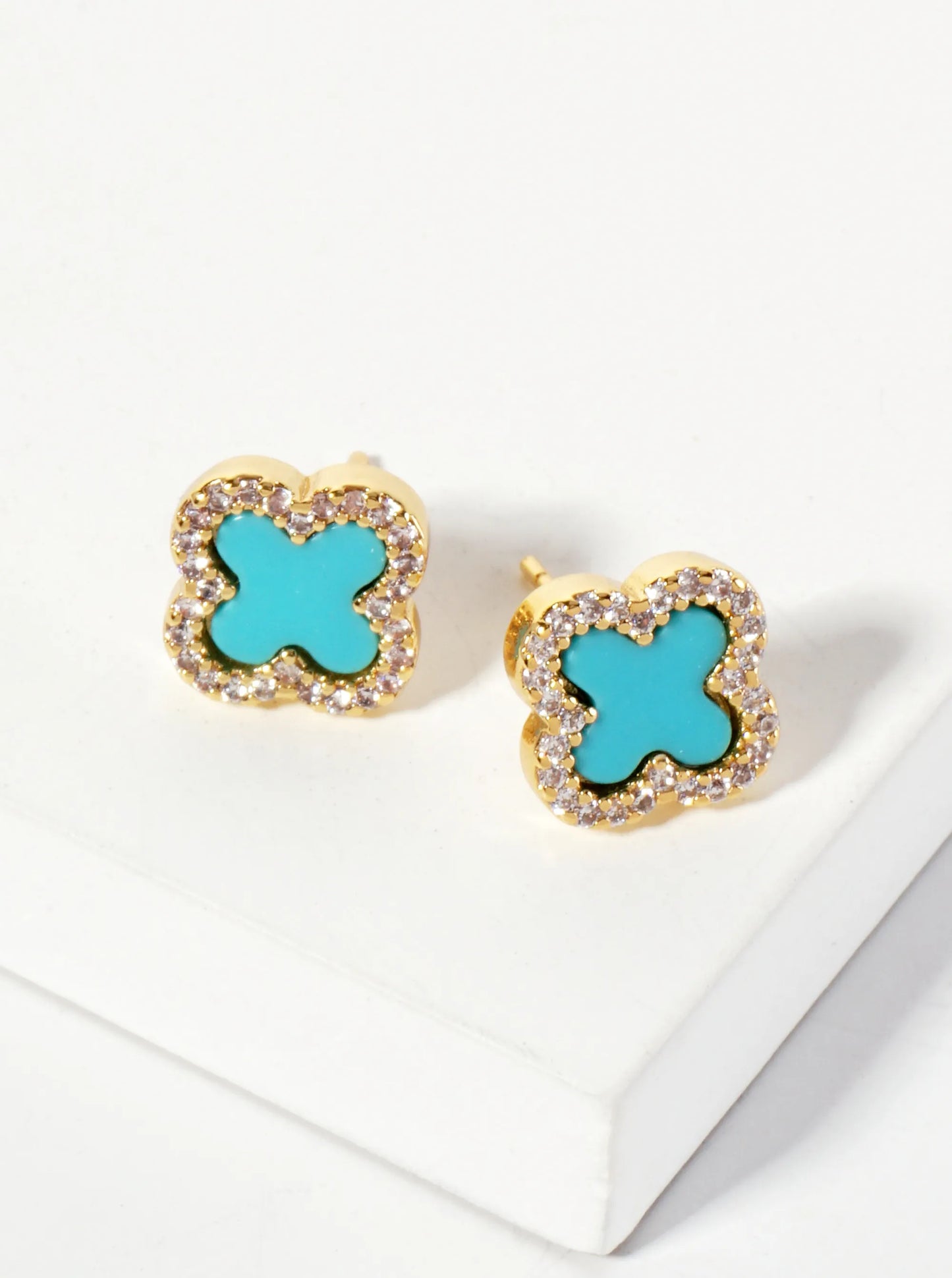 Pave-Set Cubic-Zirconia 11mm 18K-Gold-Dipped Brass Quatrefoil Stud Earrings