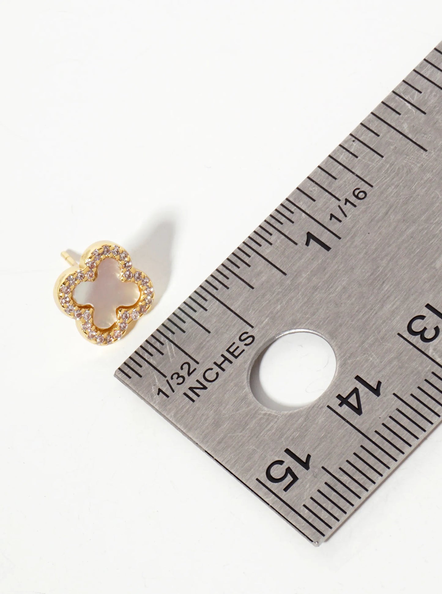Pave-Set Cubic-Zirconia 11mm 18K-Gold-Dipped Brass Quatrefoil Stud Earrings