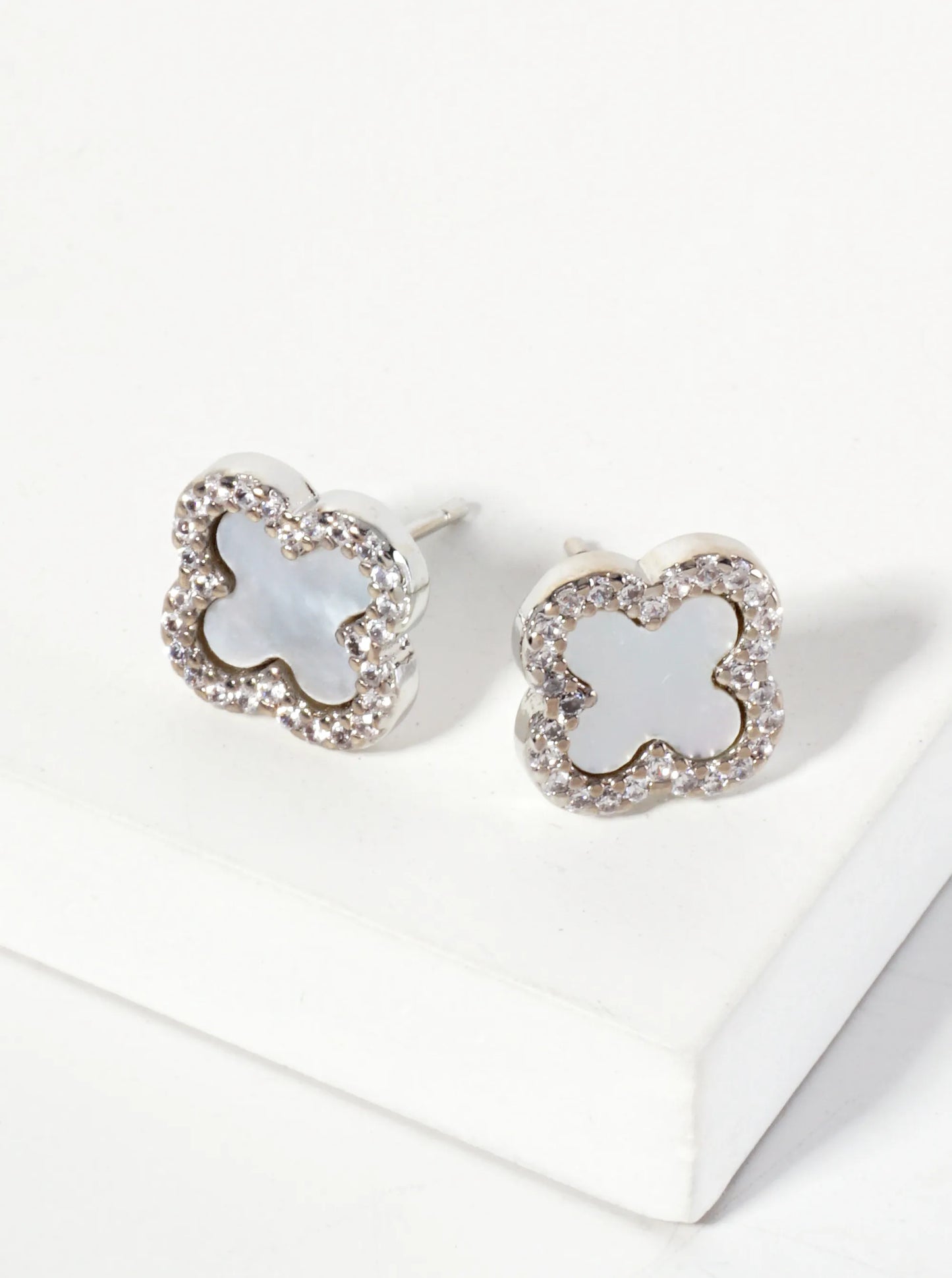 Pave-Set Cubic-Zirconia 11mm 18K-Gold-Dipped Brass Quatrefoil Stud Earrings