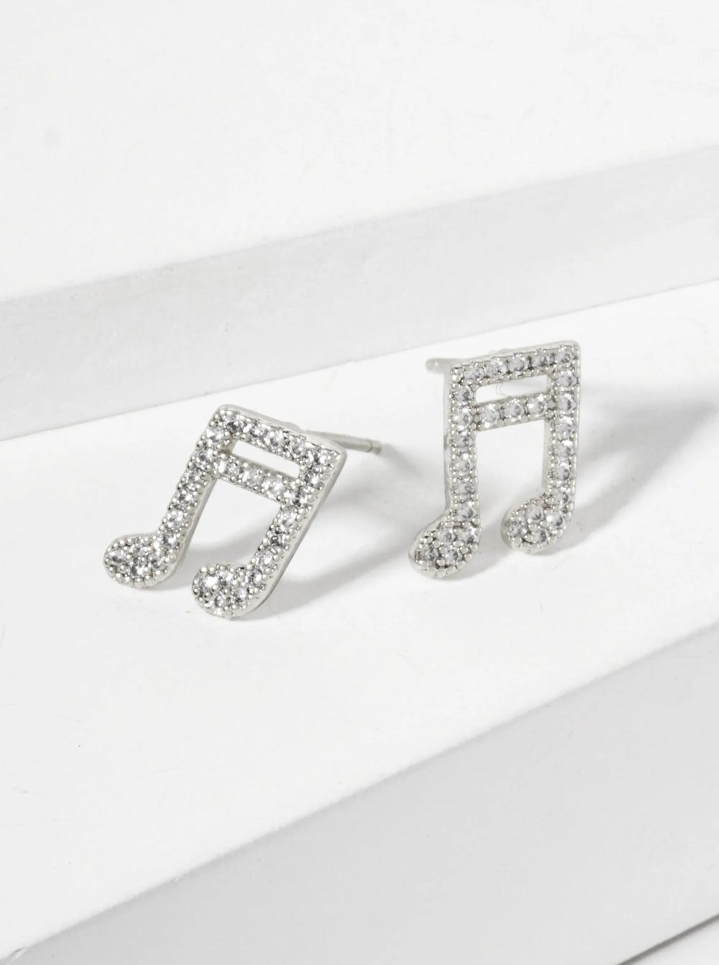Pave-Set Cubic-Zirconia 11mm Musical-Note 18K-Gold-Dipped Brass Stud Earrings