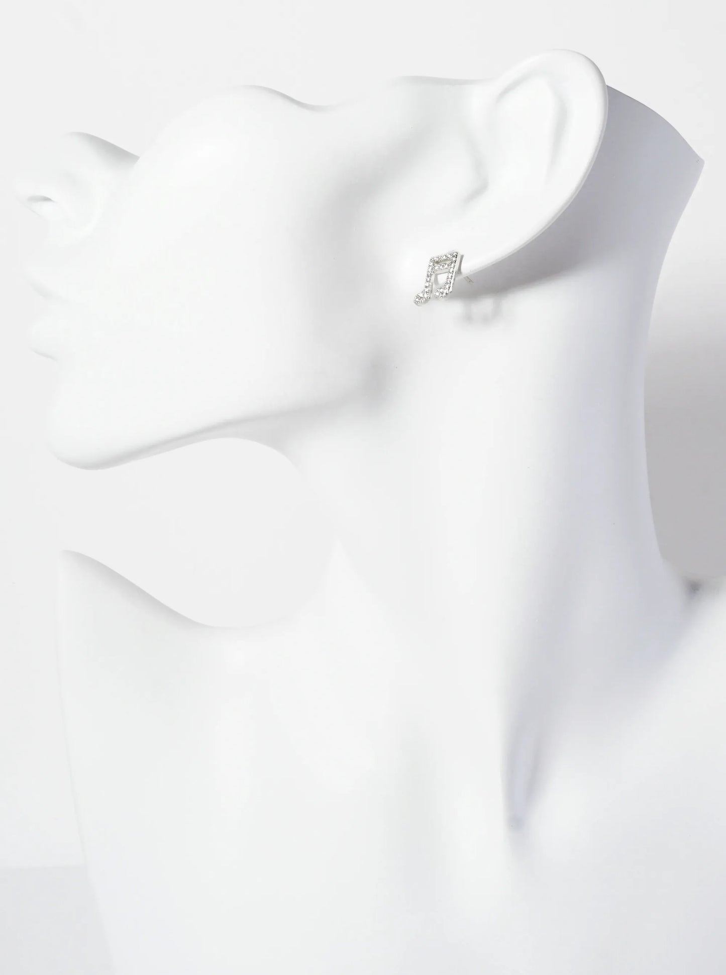 Pave-Set Cubic-Zirconia 11mm Musical-Note 18K-Gold-Dipped Brass Stud Earrings