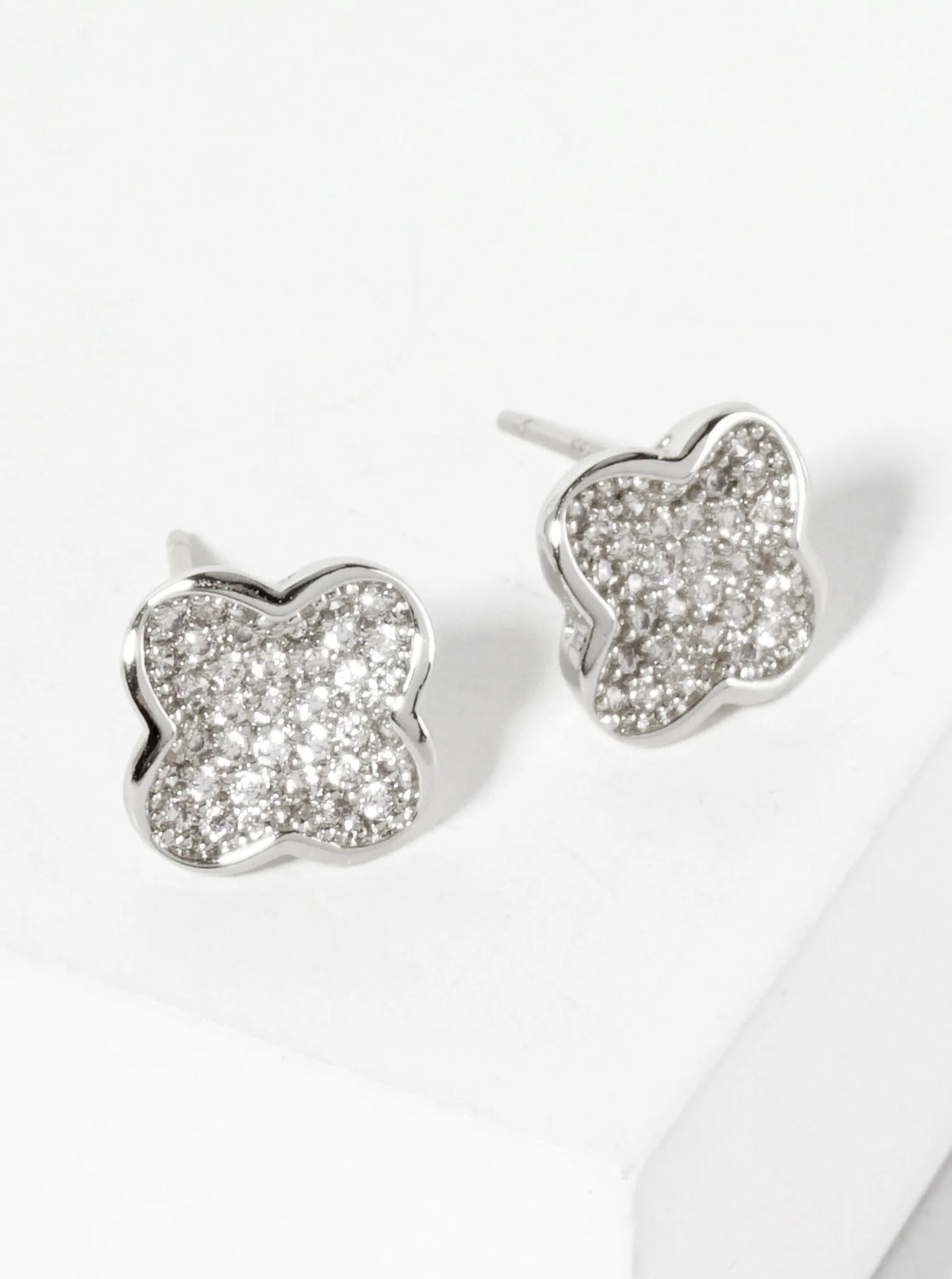 Pave-Set Cubic-Zirconia 11mm Quatrefoil 18K-Gold-Dipped Stud Earrings