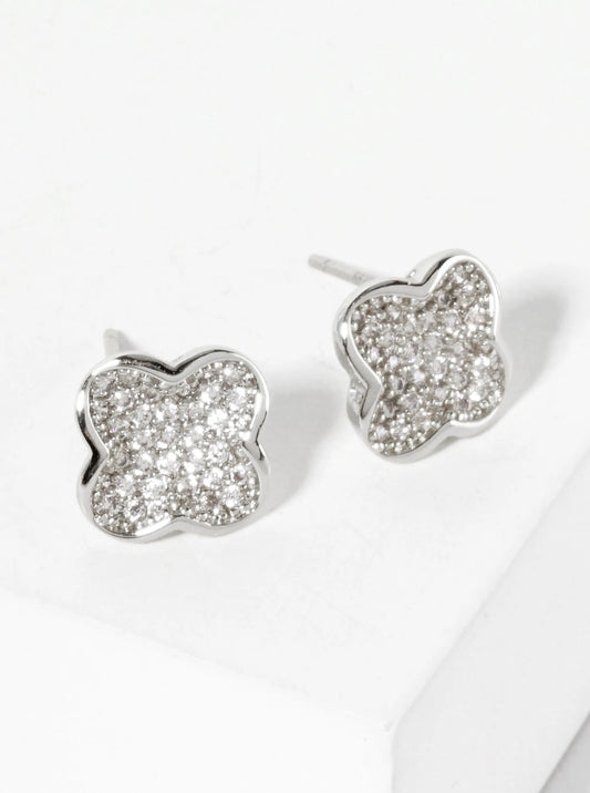 Pave-Set Cubic-Zirconia 11mm Quatrefoil 18K-Gold-Dipped Stud Earrings
