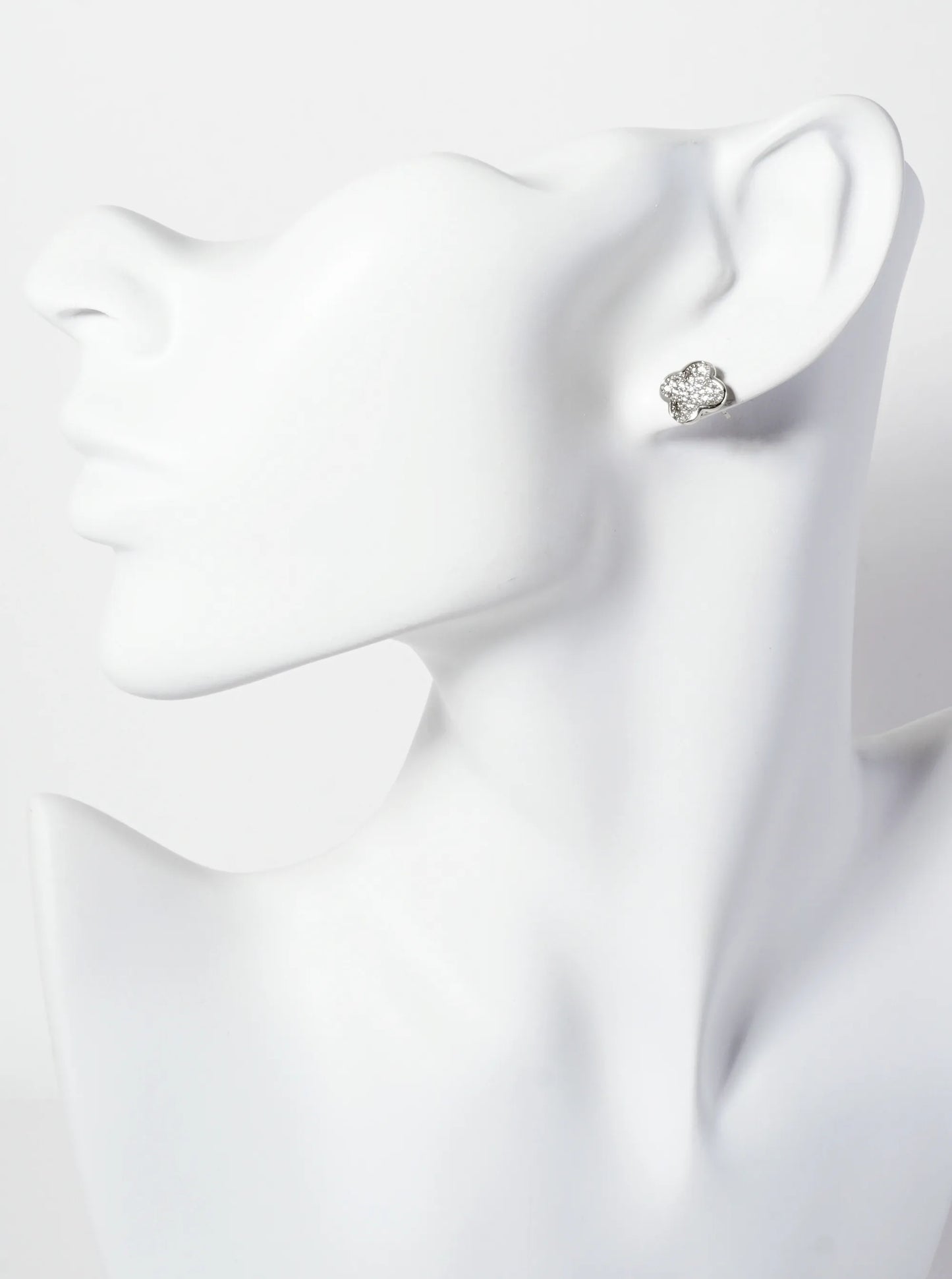 Pave-Set Cubic-Zirconia 11mm Quatrefoil 18K-Gold-Dipped Stud Earrings