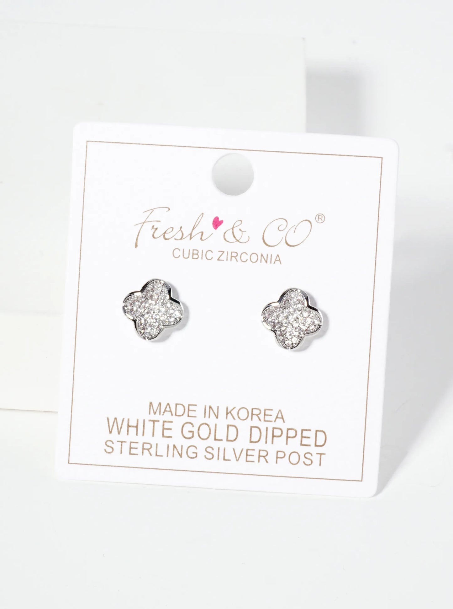 Pave-Set Cubic-Zirconia 11mm Quatrefoil 18K-Gold-Dipped Stud Earrings