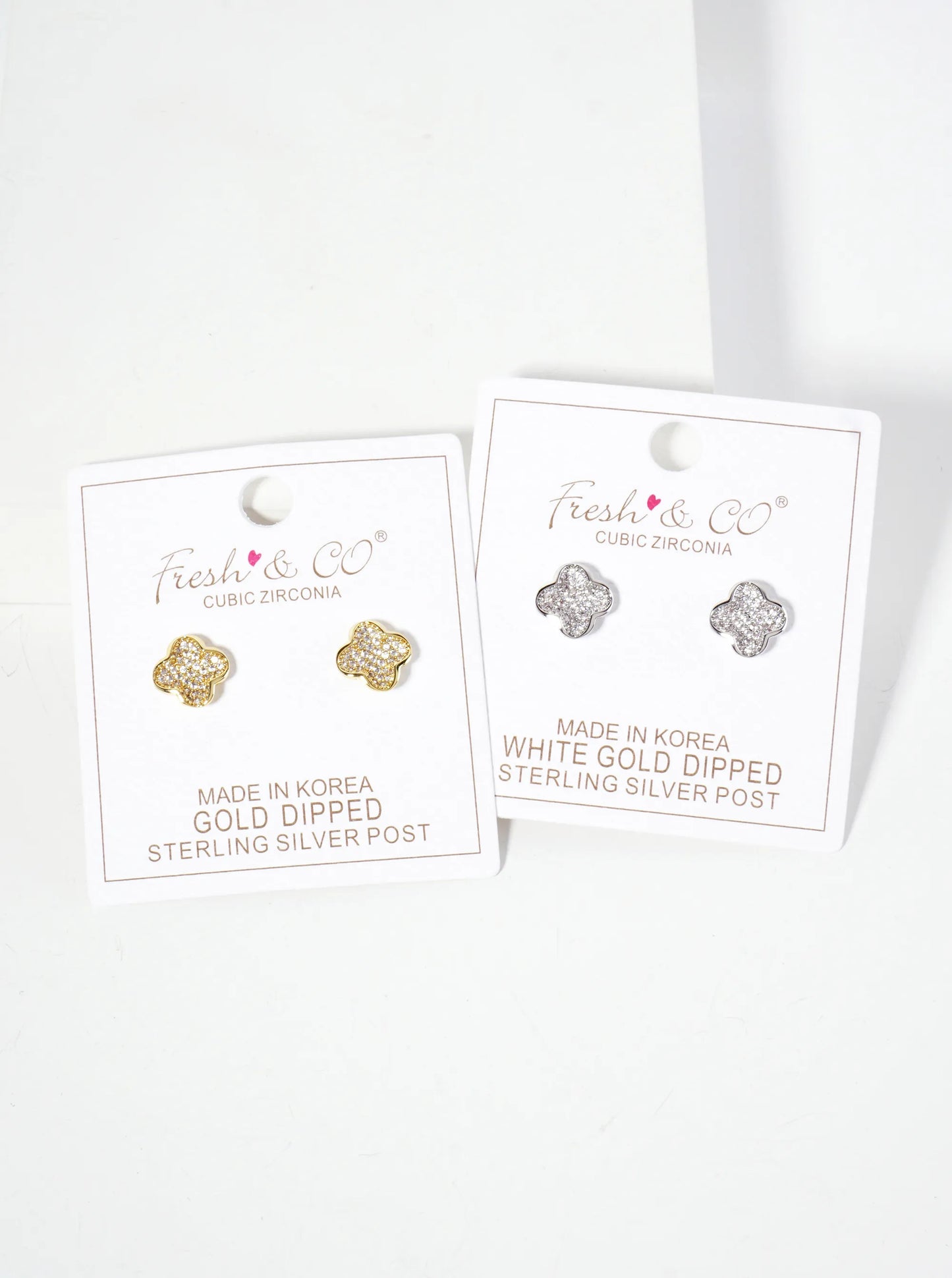 Pave-Set Cubic-Zirconia 11mm Quatrefoil 18K-Gold-Dipped Stud Earrings